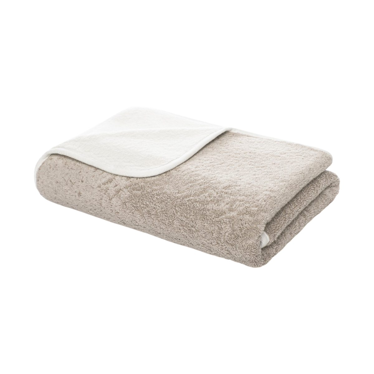 Bicolore Bath Towel in Fog/Snow, folded to show the soft fog-toned terry exterior and contrasting snow-white reverse.
