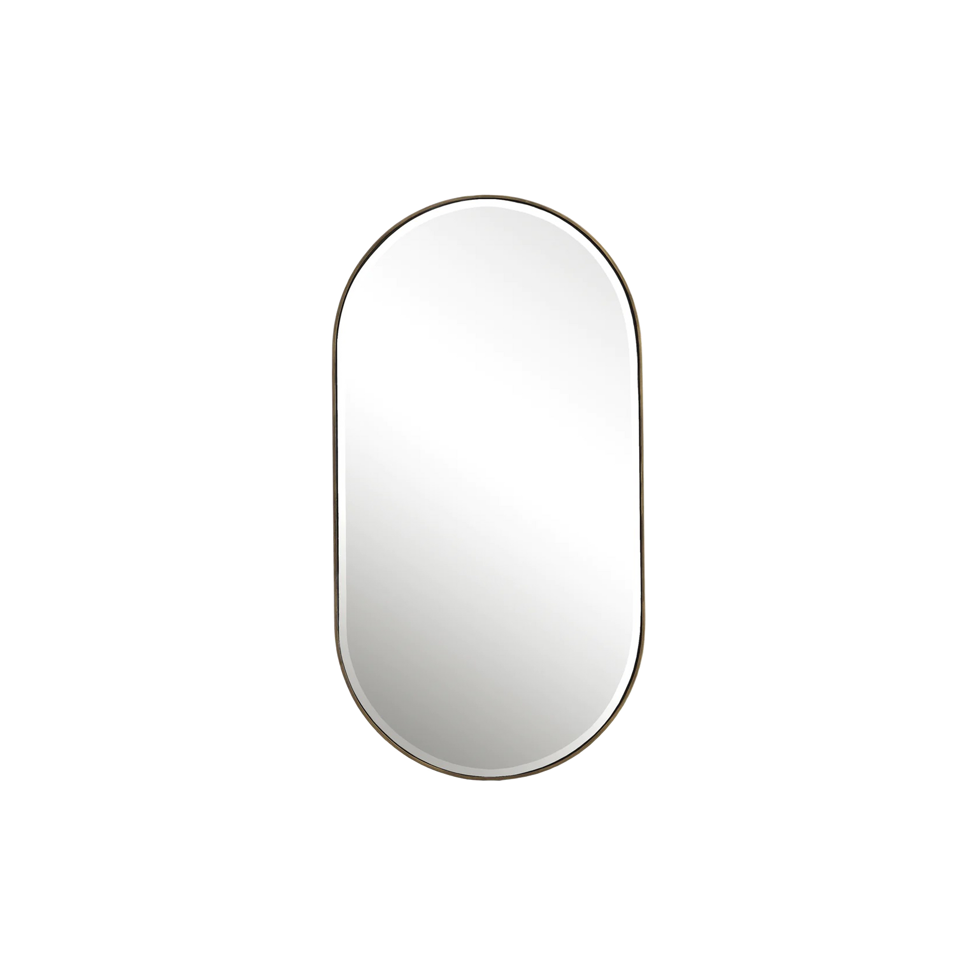 Perfect for any room or hallway, the Villa Oval Mirror is finished with an antiqued gold on a deep iron frame and an one-inch beveled design with a deep edge to accentuate the mirr