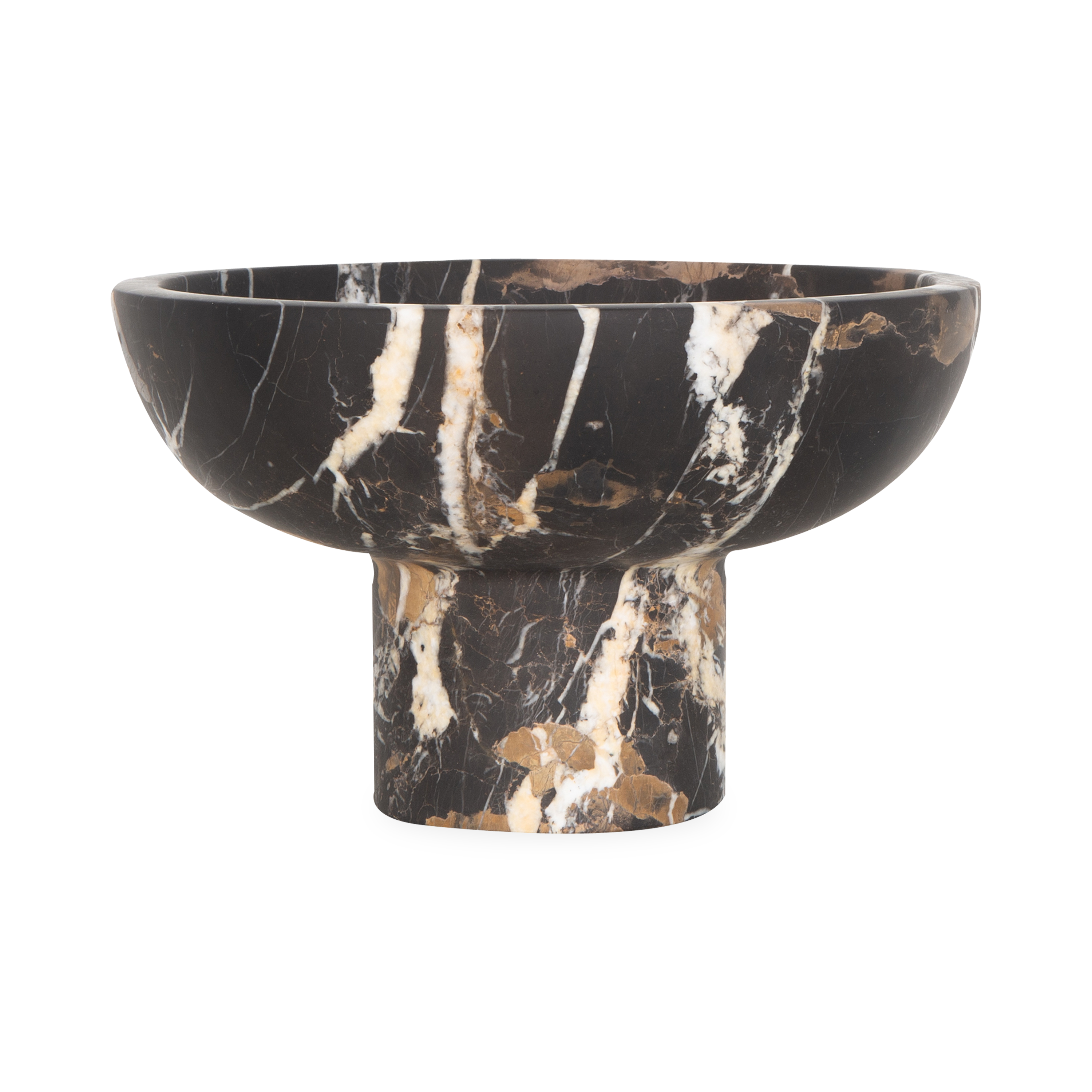 Providing luxurious and confidently stable elements, this captivating bowl is made with black marble with a touch of white and gold veining.