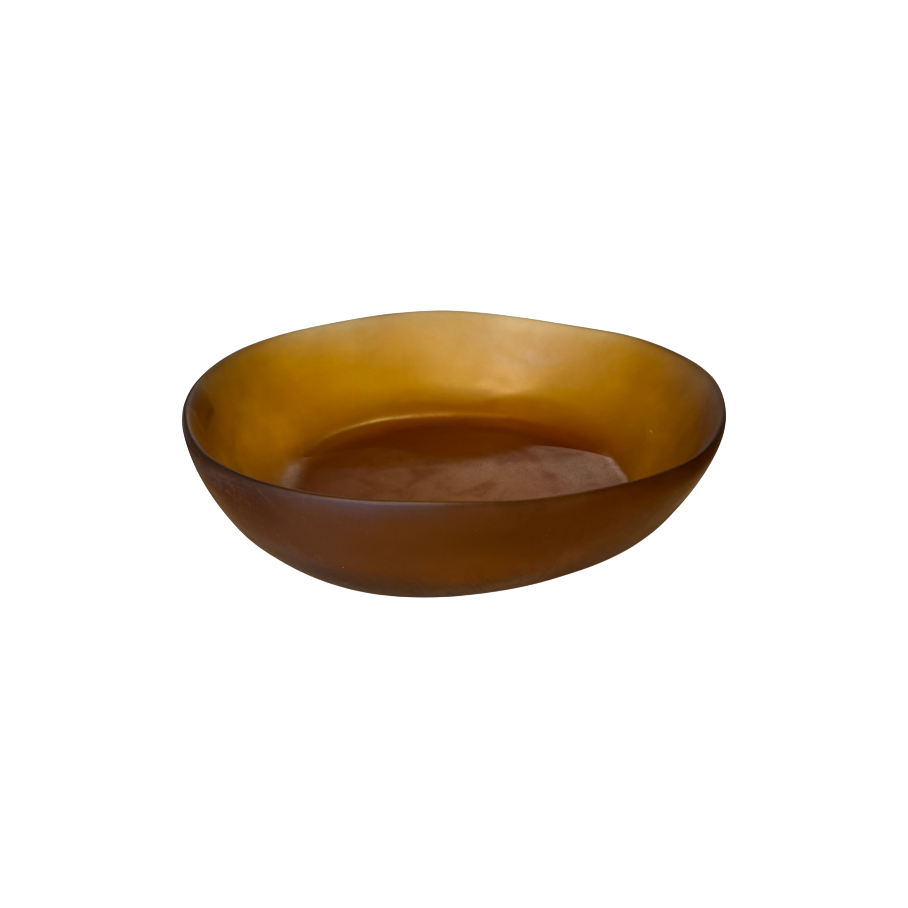 Large Resin Bowl in warm amber-brown translucent resin with a low rounded profile and organic irregular rim.