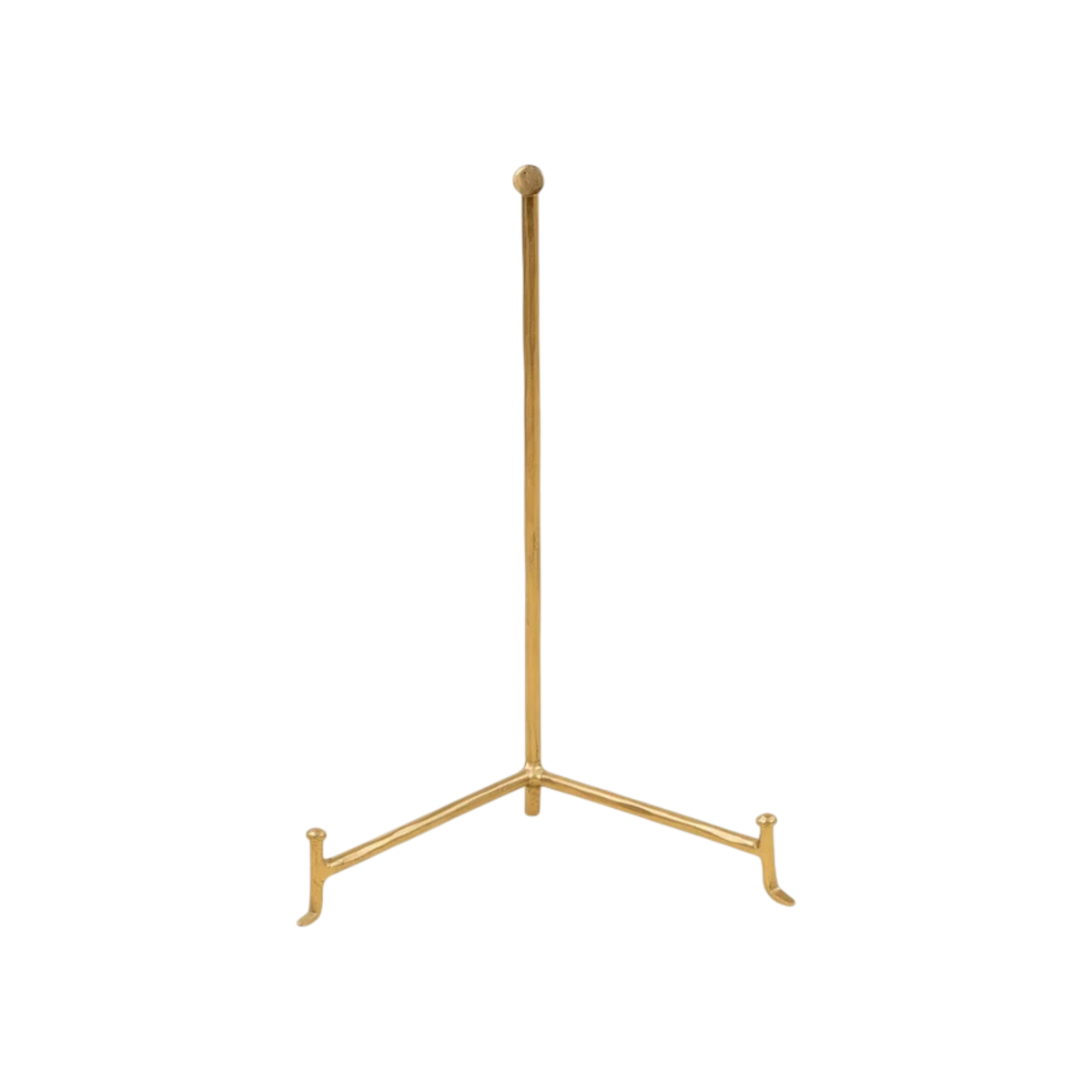 Large Atelier Display Stand in gold-tone iron with a slender vertical post, ball finial and open tripod base designed to support a plate, book or framed decorative object.