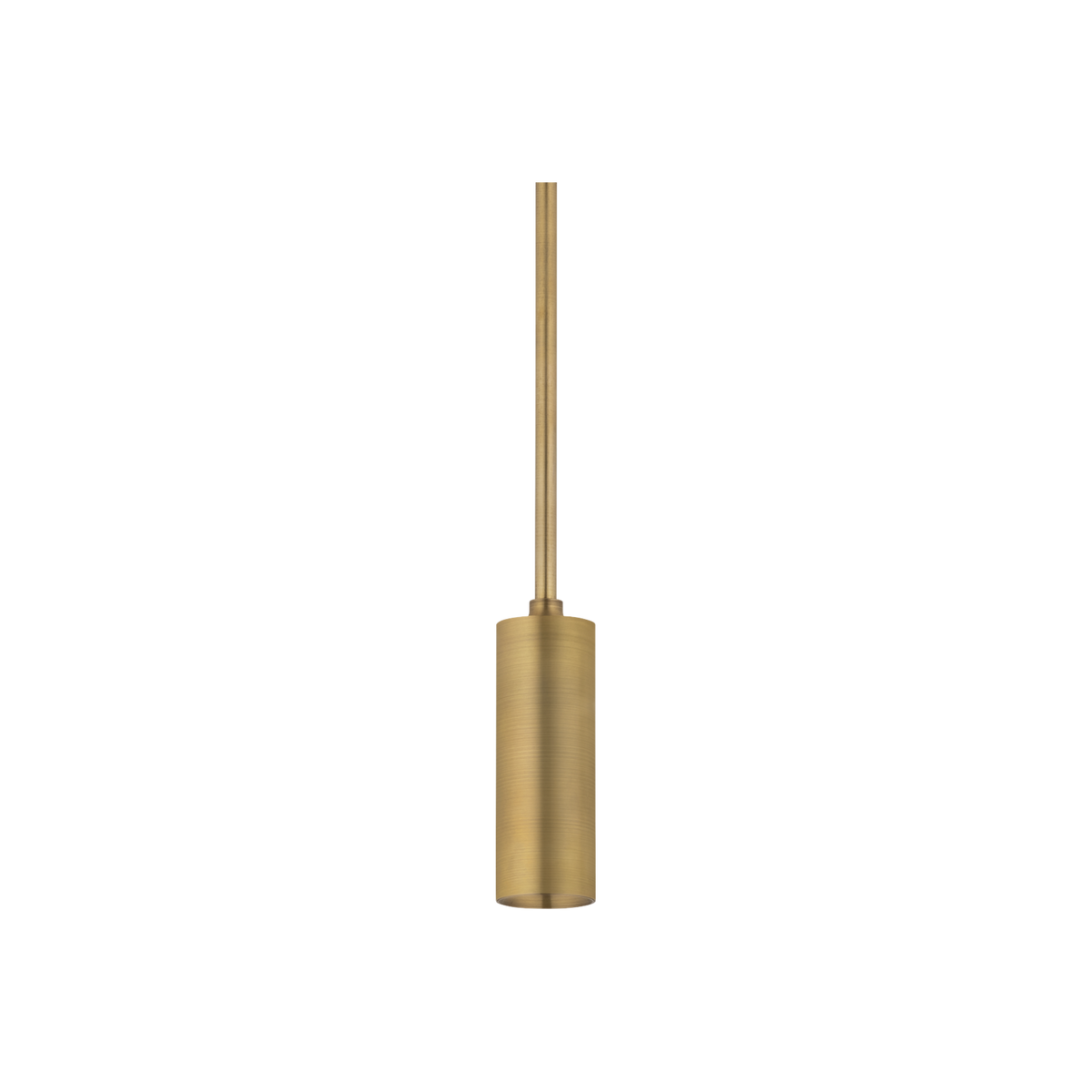 Luxe Cylinder 2" Pendant in brass with a slim vertical stem and compact cylindrical shade designed for focused downward lighting.