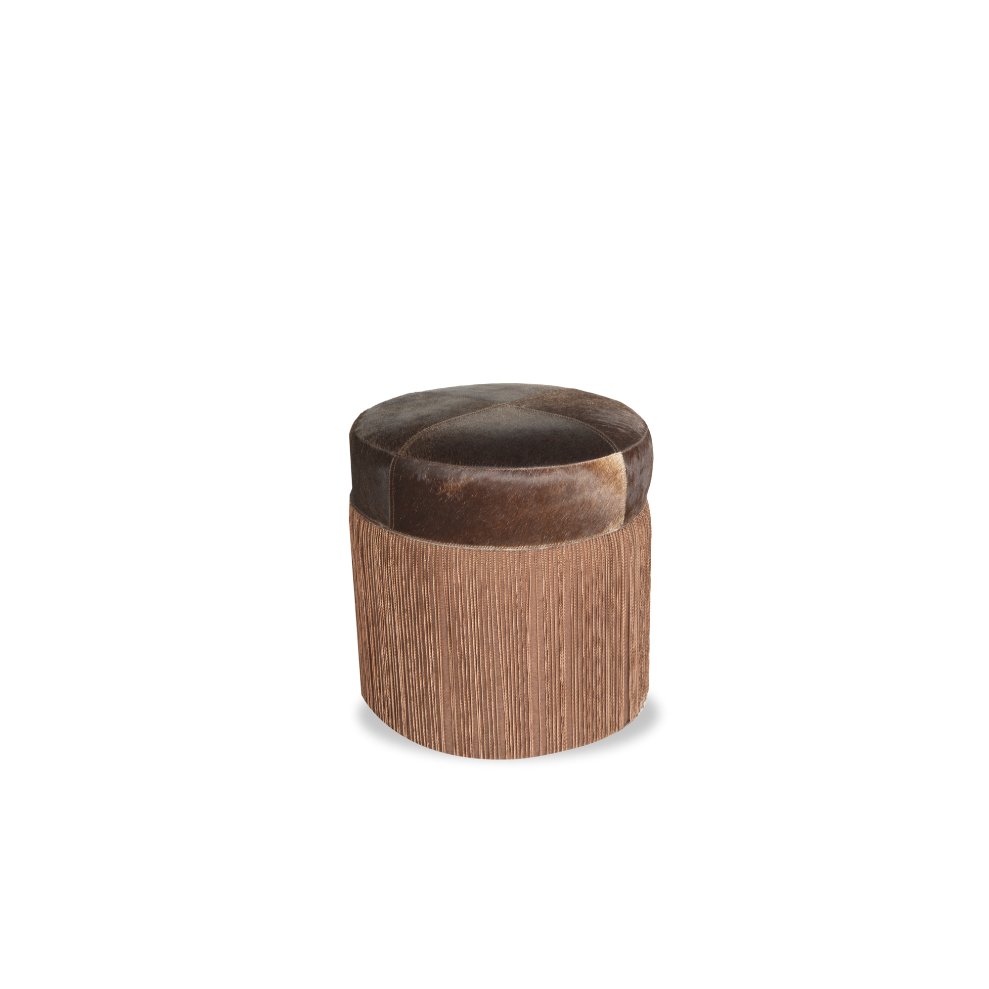Handcrafted by artisans in India, the Unchained Hide Pouf offers a touch of glamour to any space.