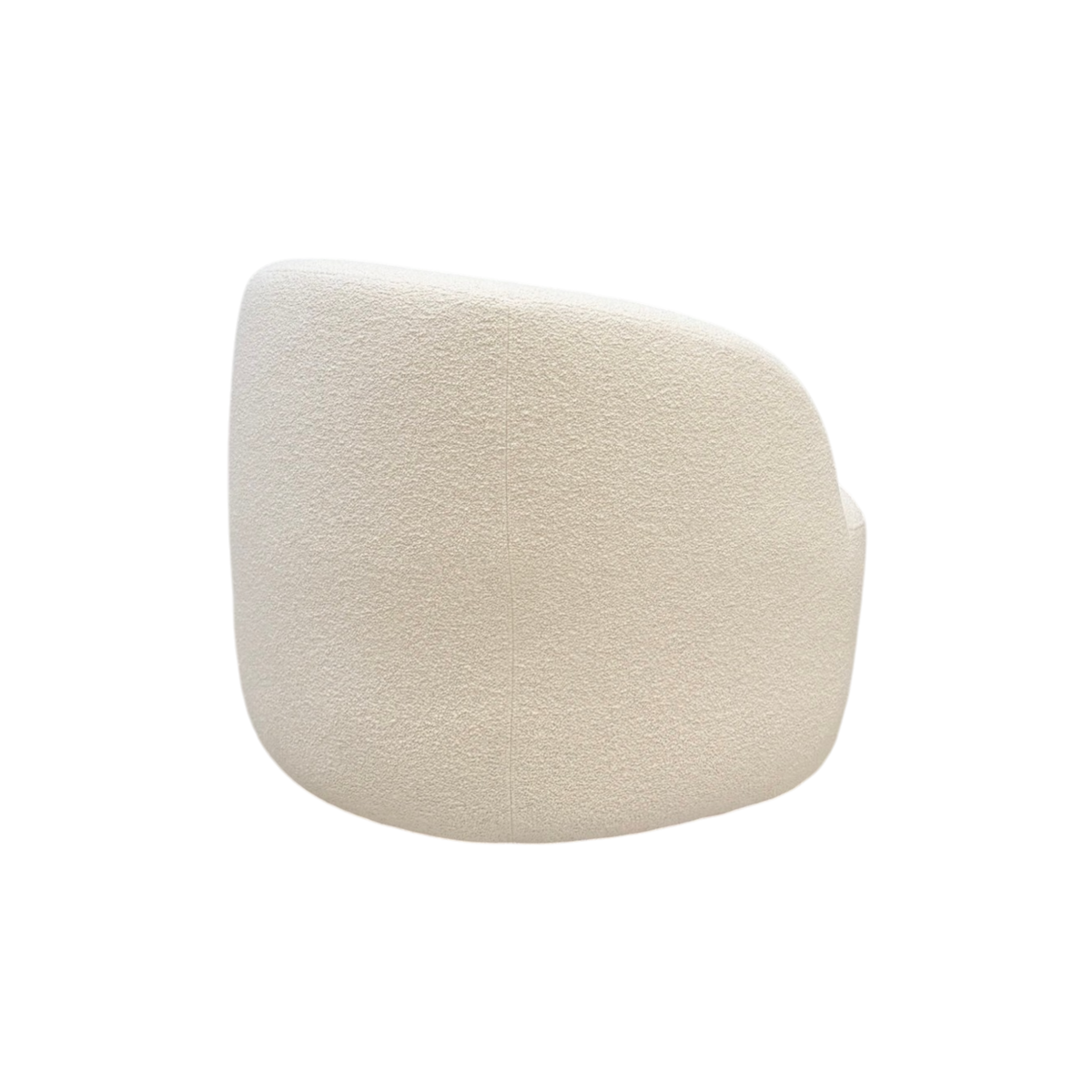 Arcus Swivel Chair in Grey Oak upholstery shown from the rear, highlighting its continuous curved back and rounded silhouette.