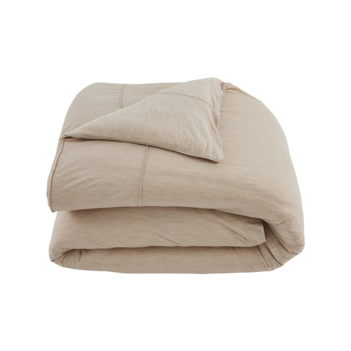 Merino Duvet Cover Queen Sand, folded merino wool and bamboo jersey duvet cover with soft drape, tailored stitching and self-fabric piping.