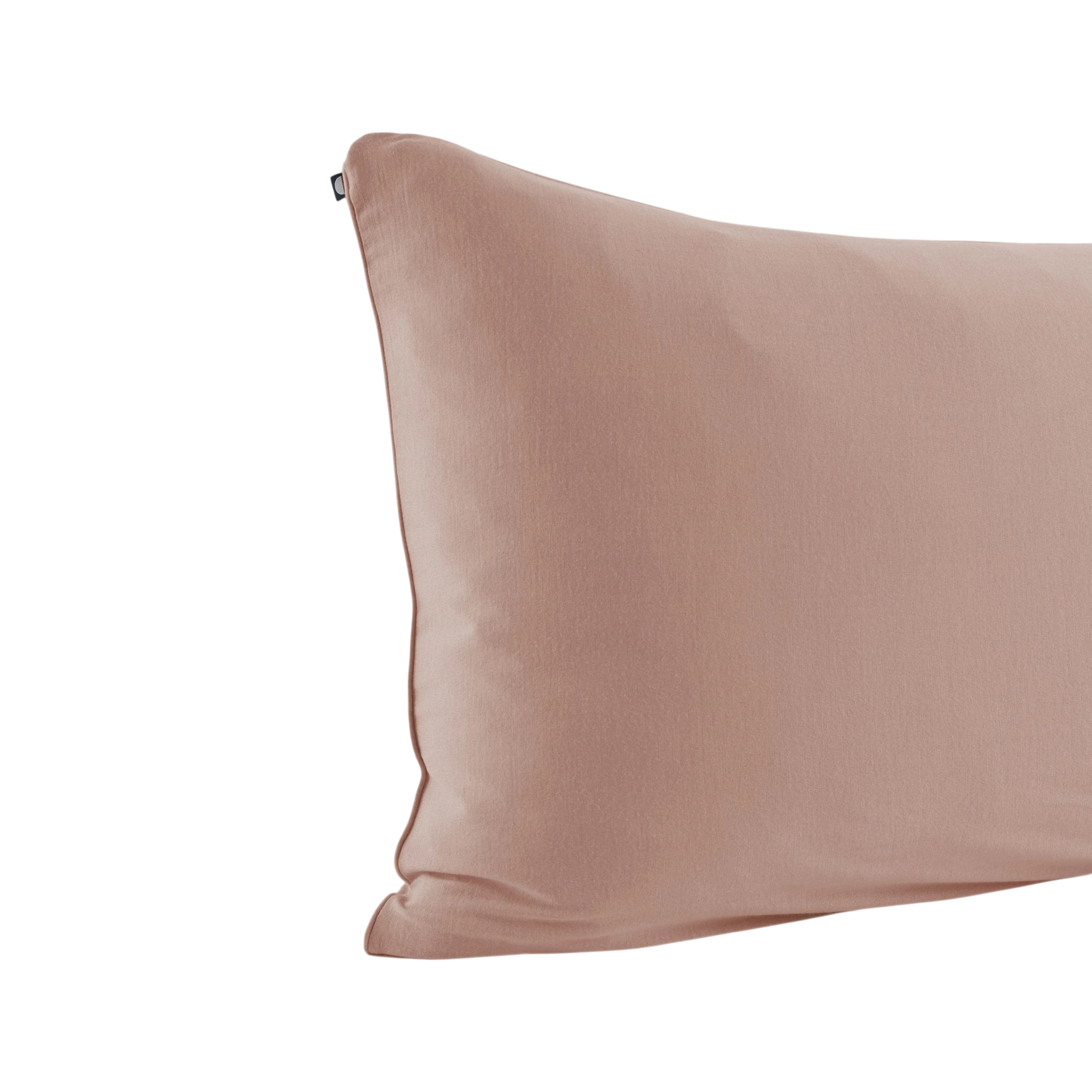 Merino Pillowcase Box Standard Rose, soft blush pink merino wool and bamboo jersey pillowcase with smooth finish and self-fabric piping.
