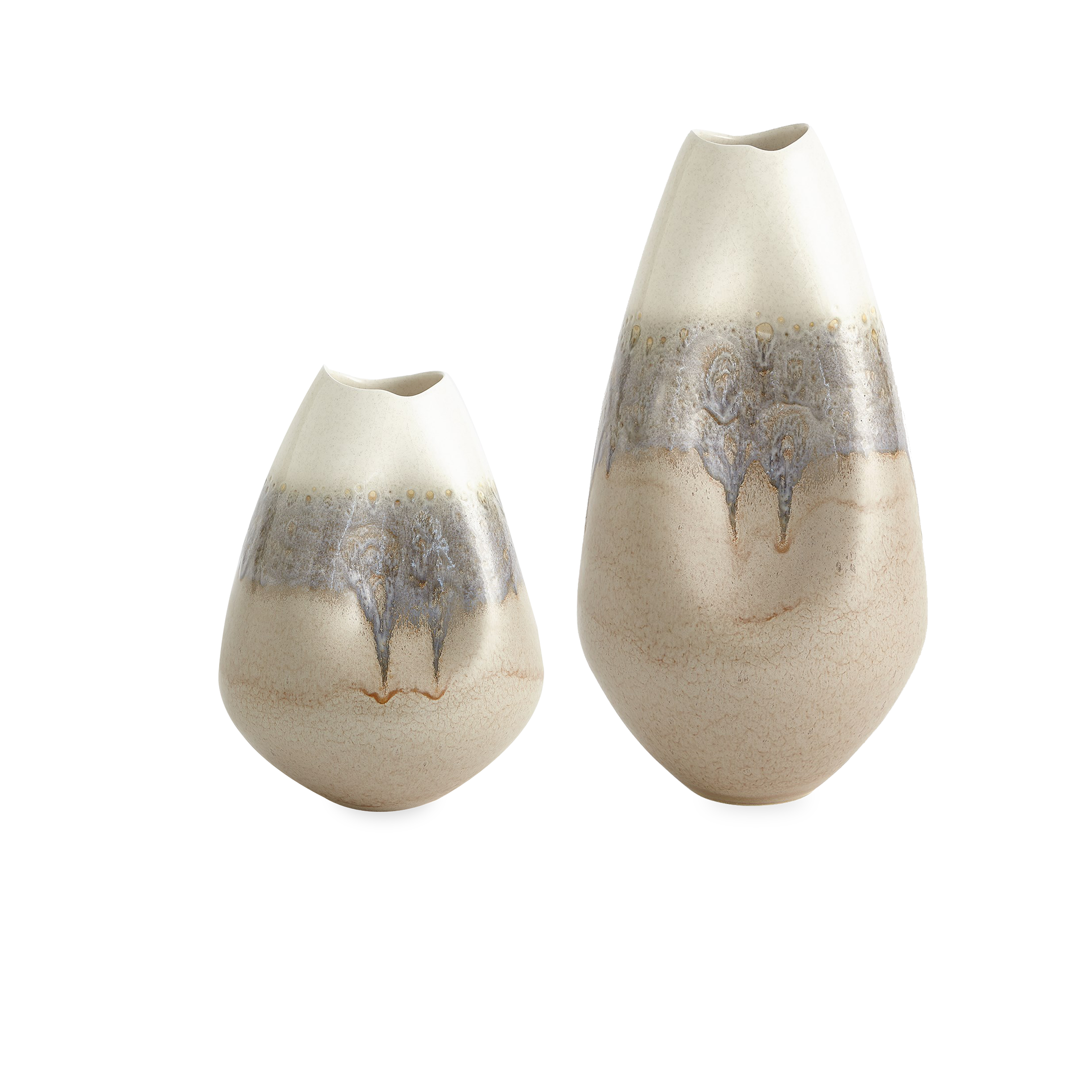 Made of Portuguese slip-cast ceramic, the Opaline Vase has a concave design with ivory and grey reactive glaze finishes.