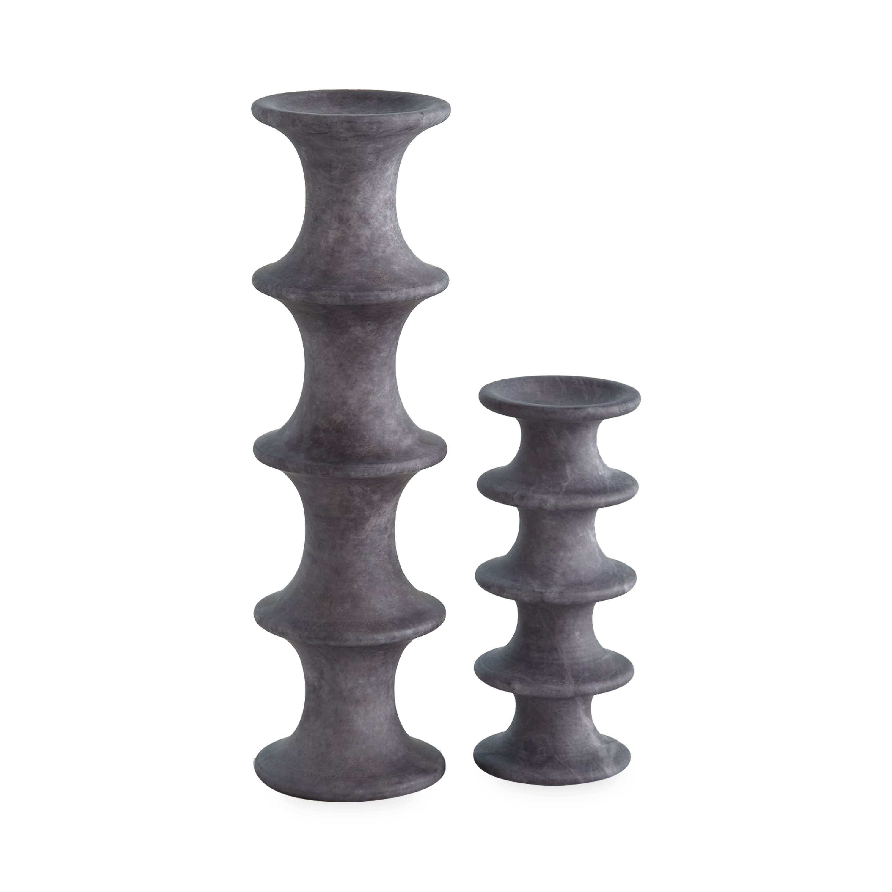 Horizontal fluting compliments the solid alabaster of the Ridge Candleholder.