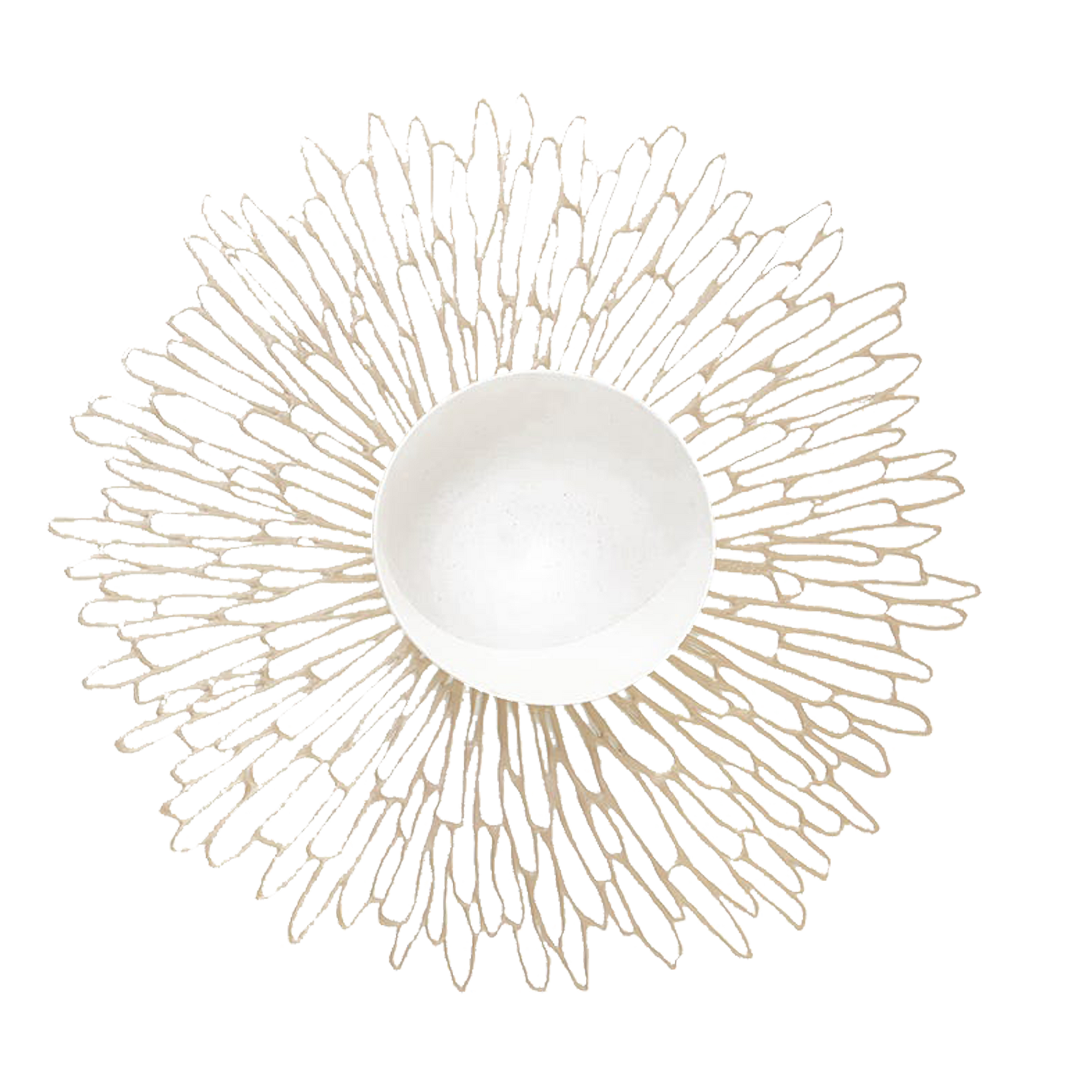 The Bloom Round Placemat combines the beautiful, expanding form of a chrysanthemum with the clean, graphic look of a contour line sketch.