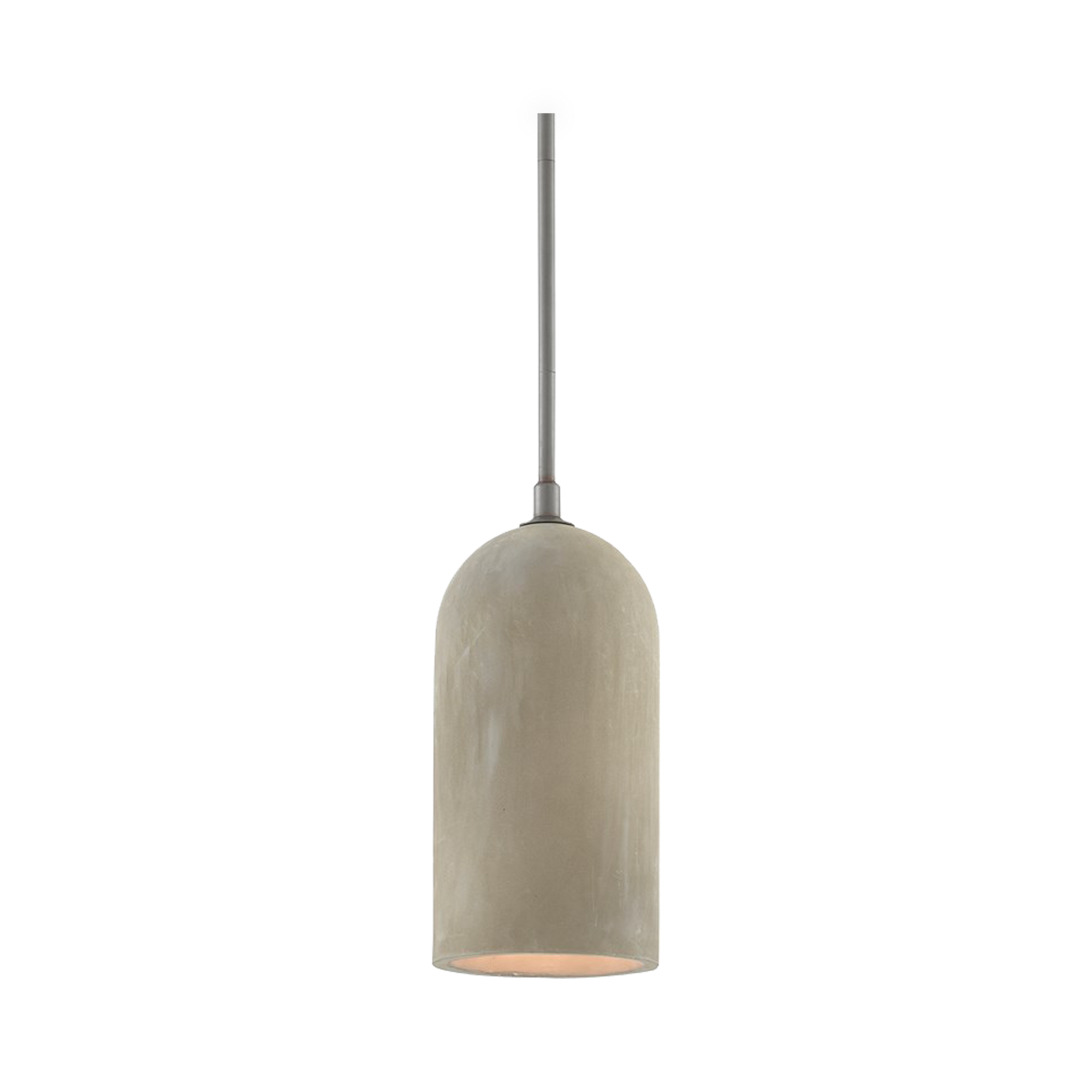 The Stonemoss Cylindrical Pendant, has a shade made of hand-formed concrete in a Portland finish.