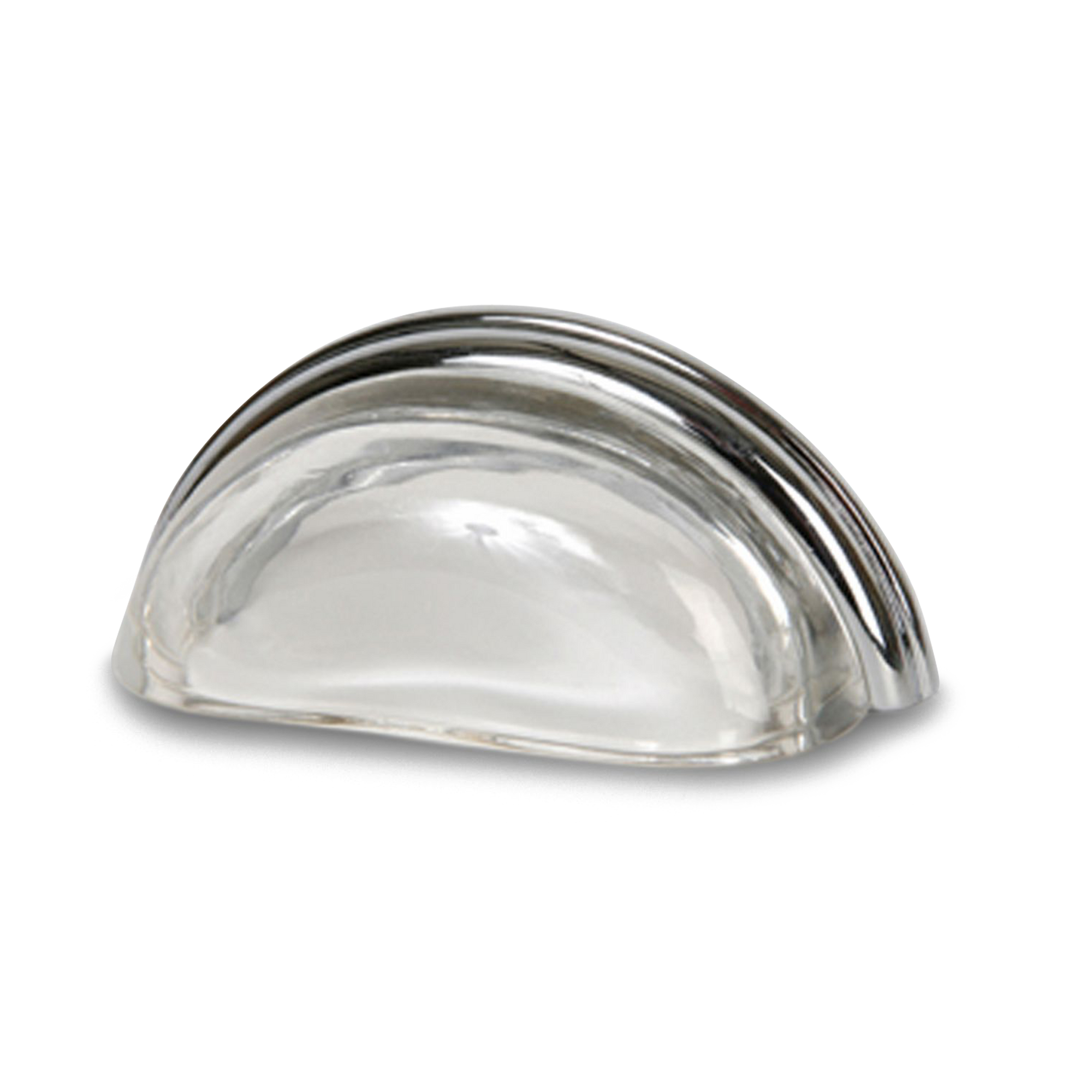 A sophisticated, transitional bin pull featuring a clear glass.
