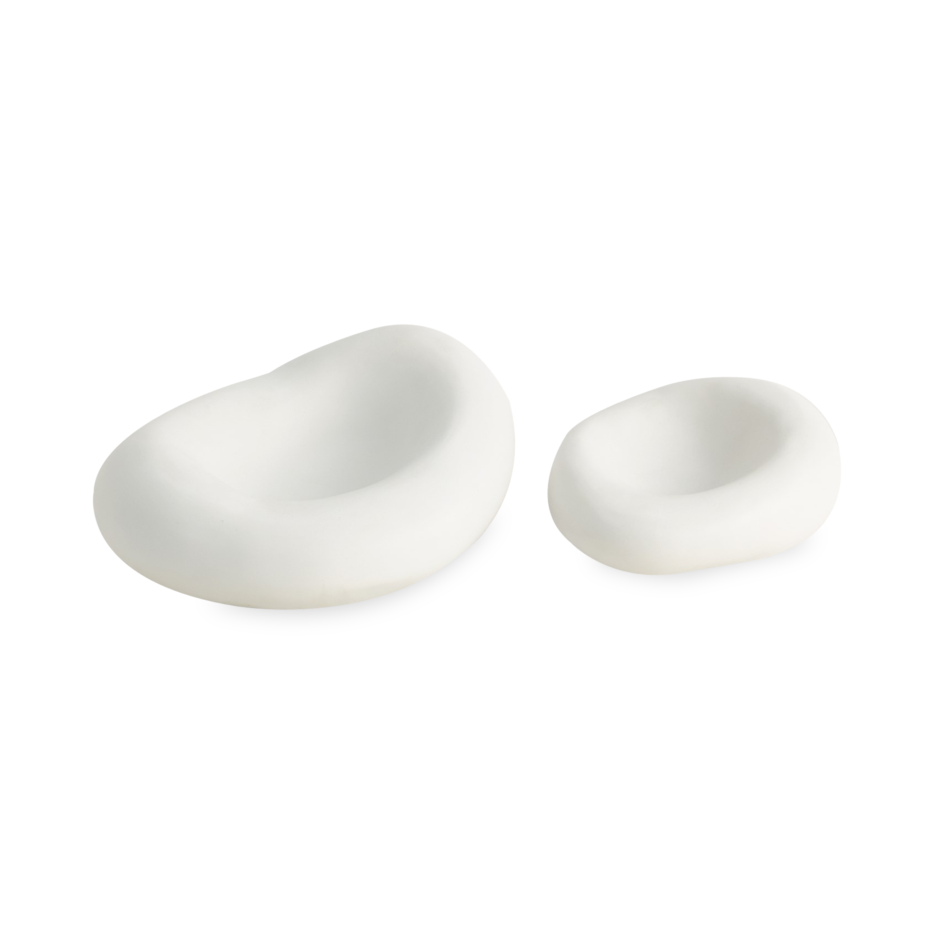 Crafted in Italy, these organic shaped ceramic bowls have a matte white finish and are available in two sizes.