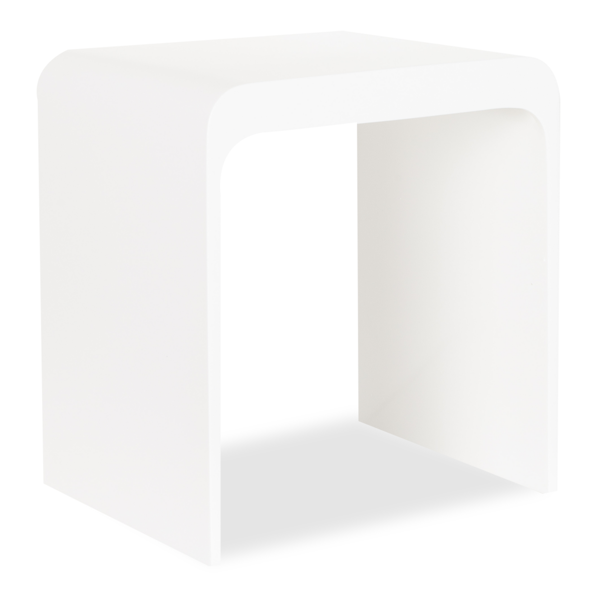 The Linna Stool features a smooth matte white body with sleek, round edges.
