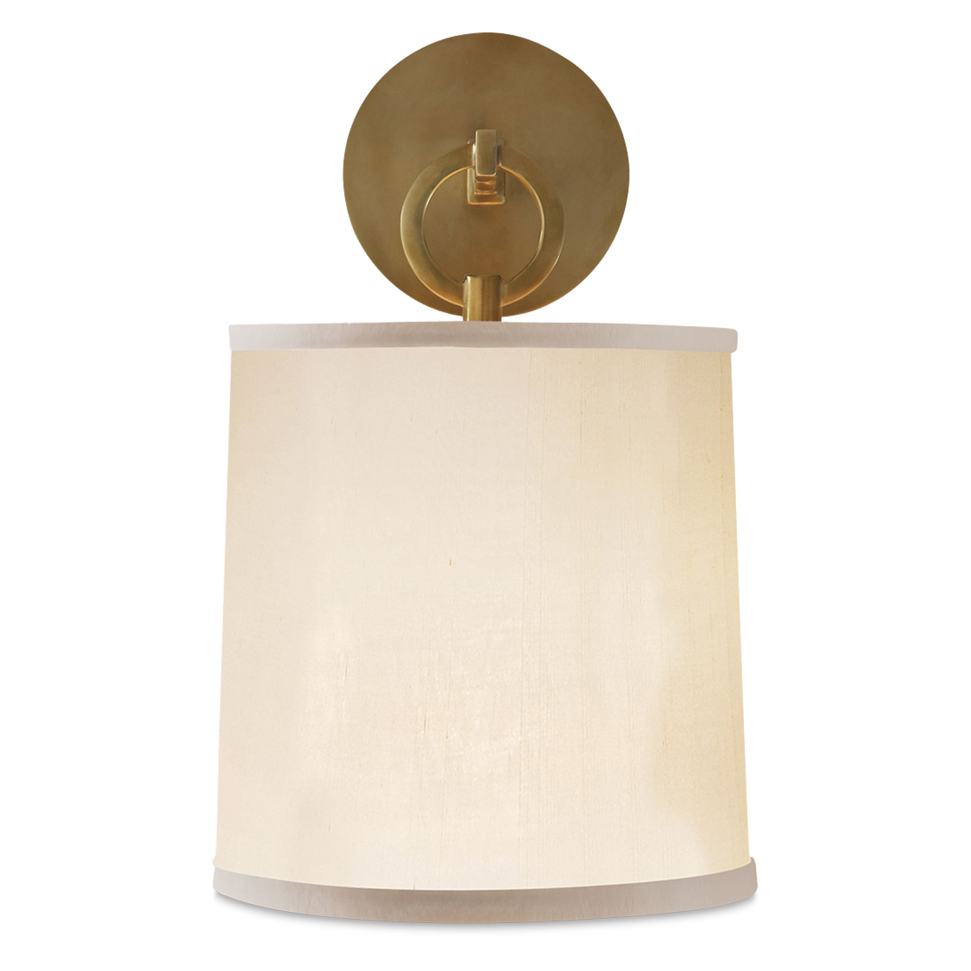 Soft brass sconce with a silk shade.