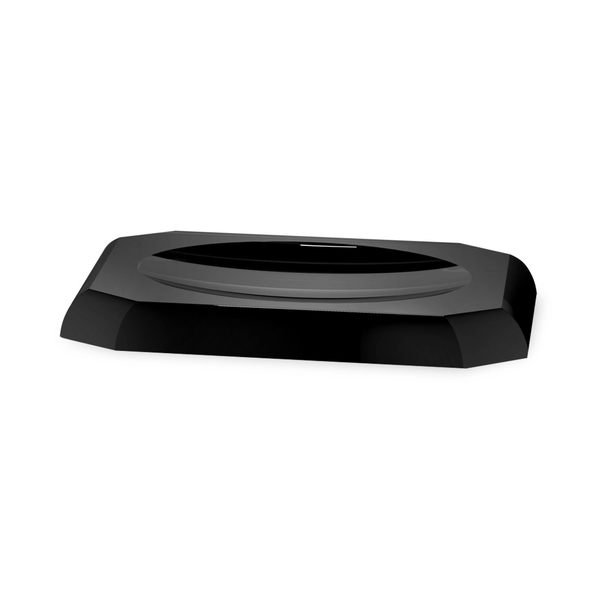 The Kristall Tray features an anthracite color and faceted shape.