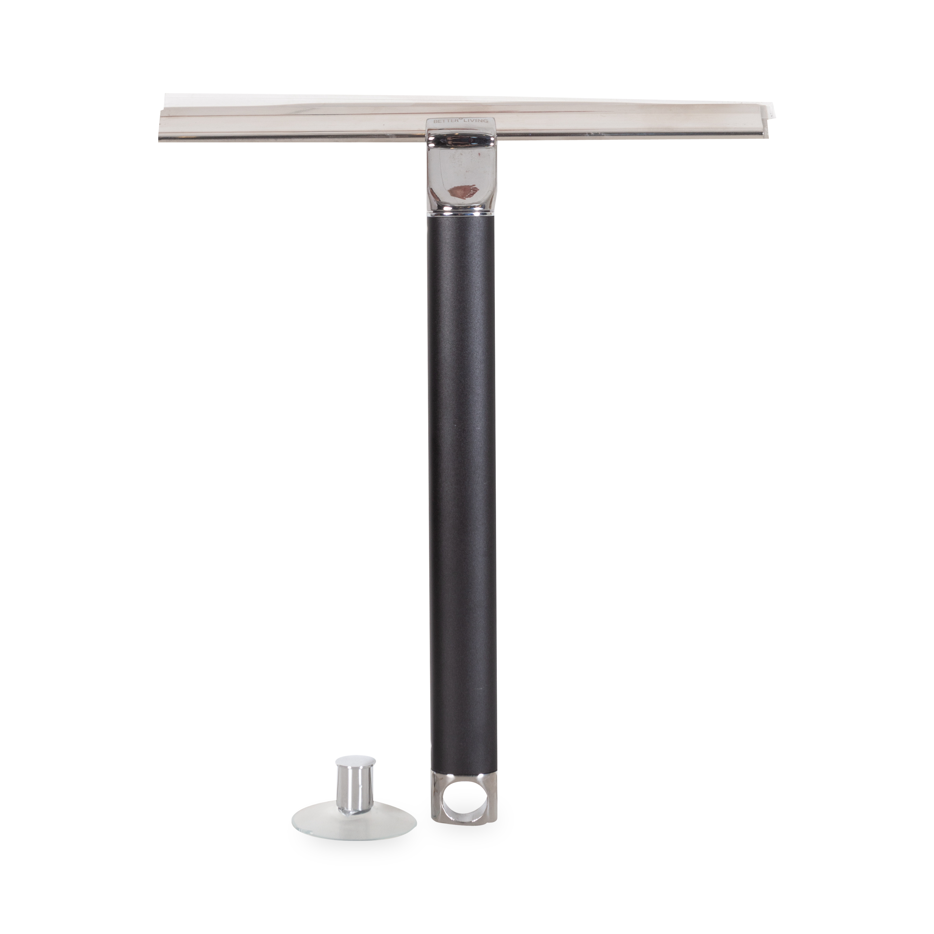 Ergonomically curved handle extends squeegee to 18" for hard to reach shower doors and enclosures.