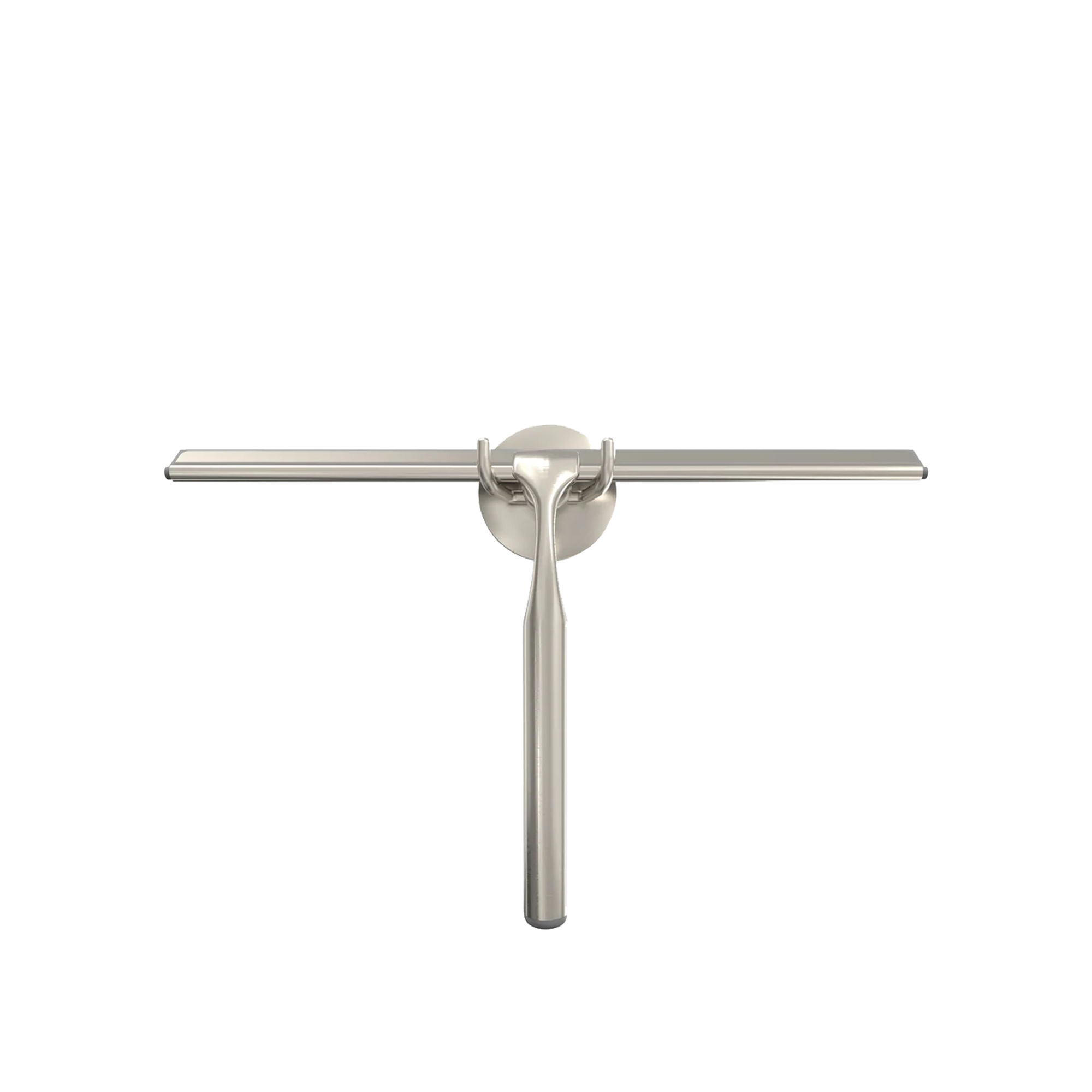 The Deluxe Extendable Squeegee features a long handle made of durable nickel-plated metal with an elegant, brushed finish and integrated non-slip cushion grip.