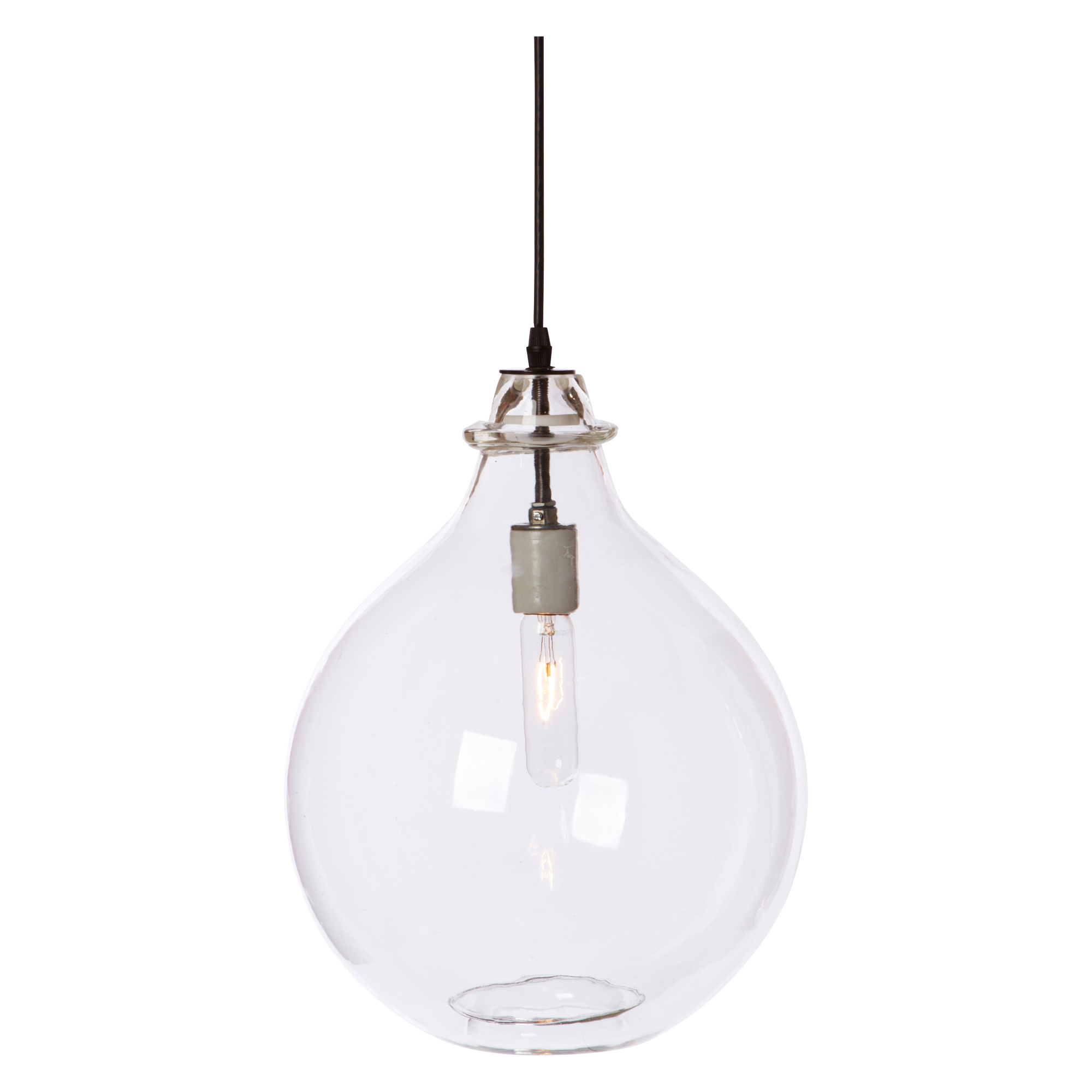 A minimalist pendant made of hand-blown clear glass.