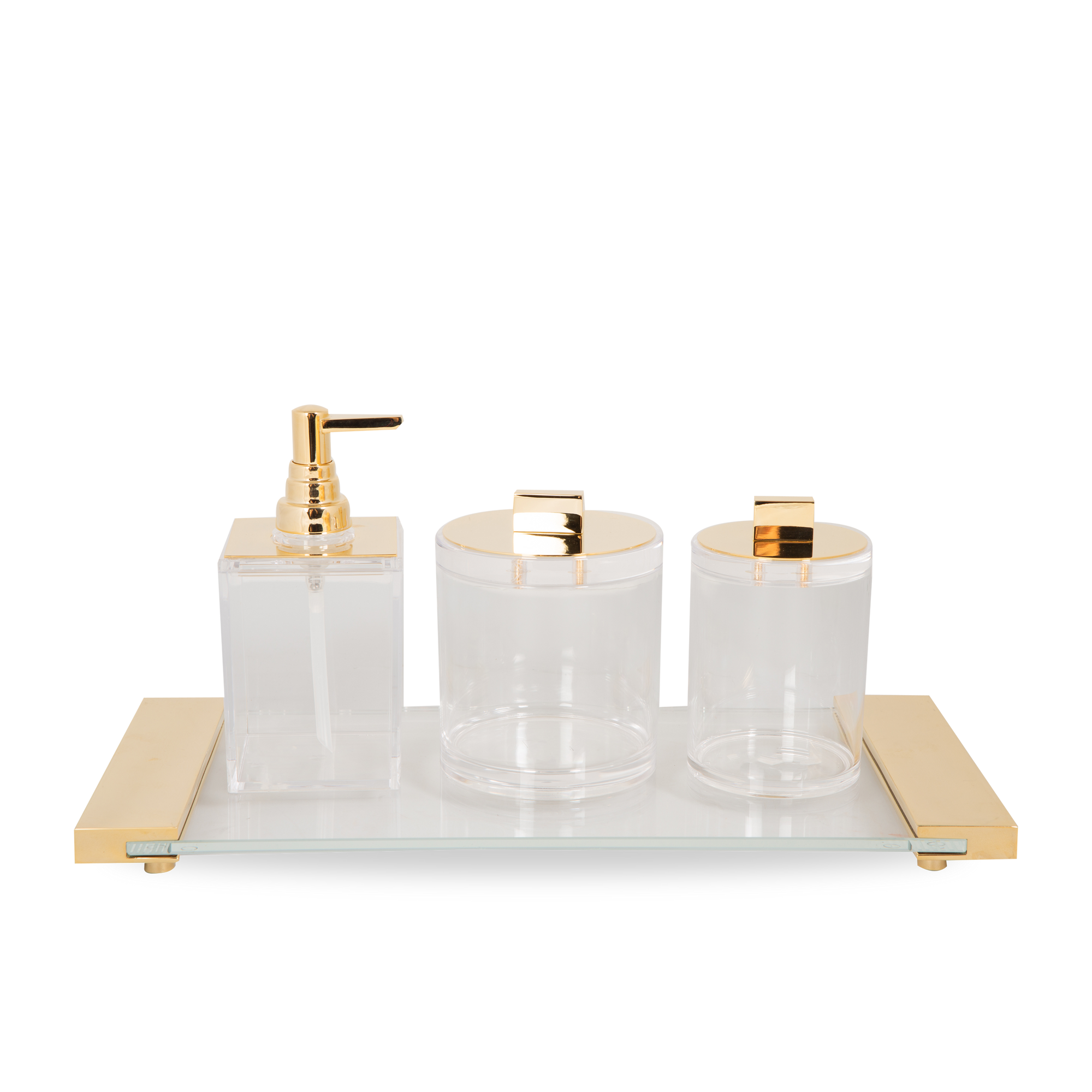The Sky Collection features durable acrylic with gold accents.