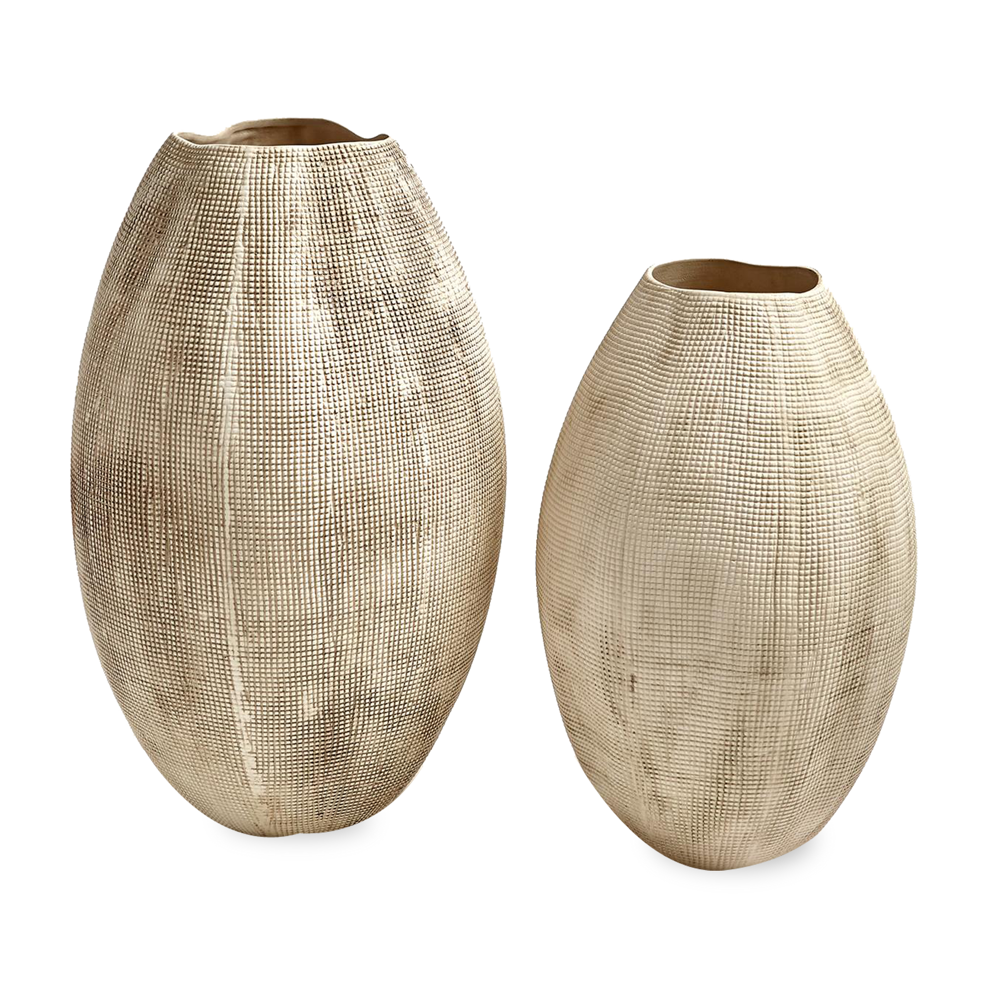 Organic in shape and finish, the Textured Grid Vases feature a grid like texture, adding dimensionality to any space.