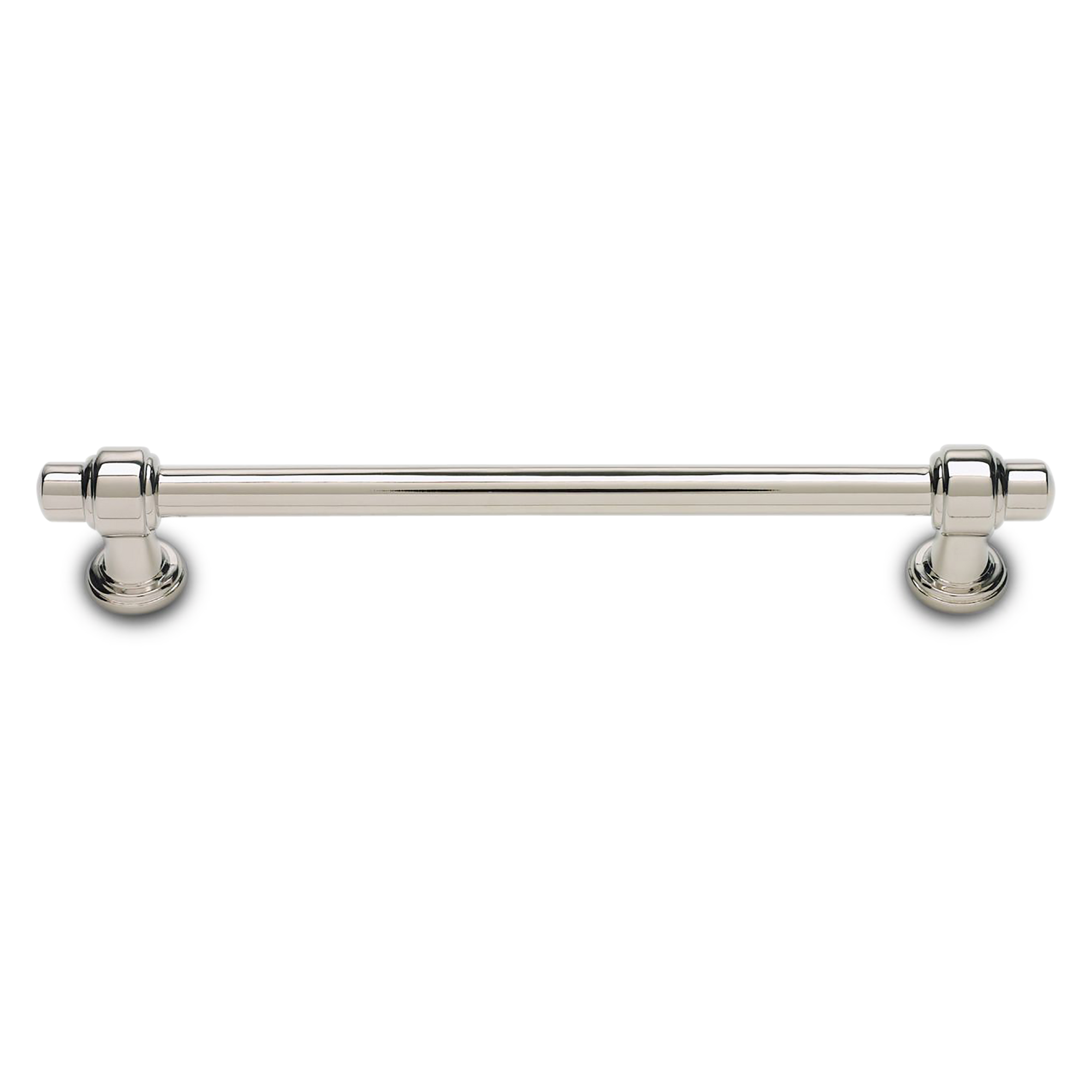A contemporary pull with edged bar and handle details.