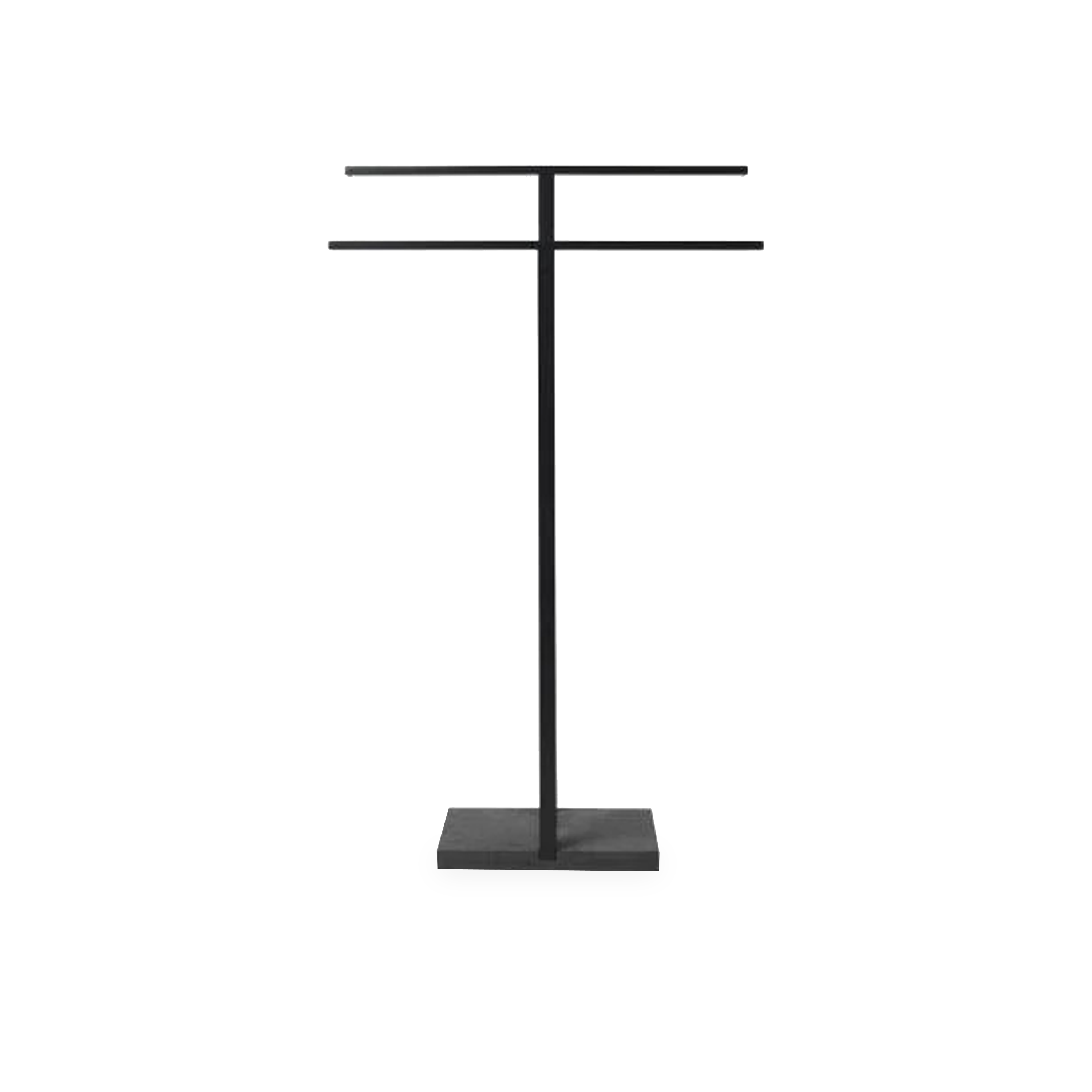 The Titanium Towel Stand is a beautiful way to hang bathroom towels without damaging walls.
