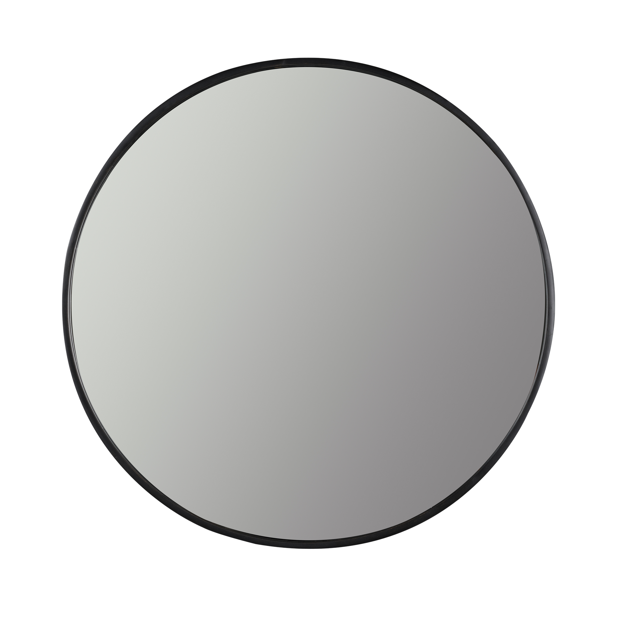 The Sloane Round Wall Mirror is a classic round mirror with a matte black finish on the trim.