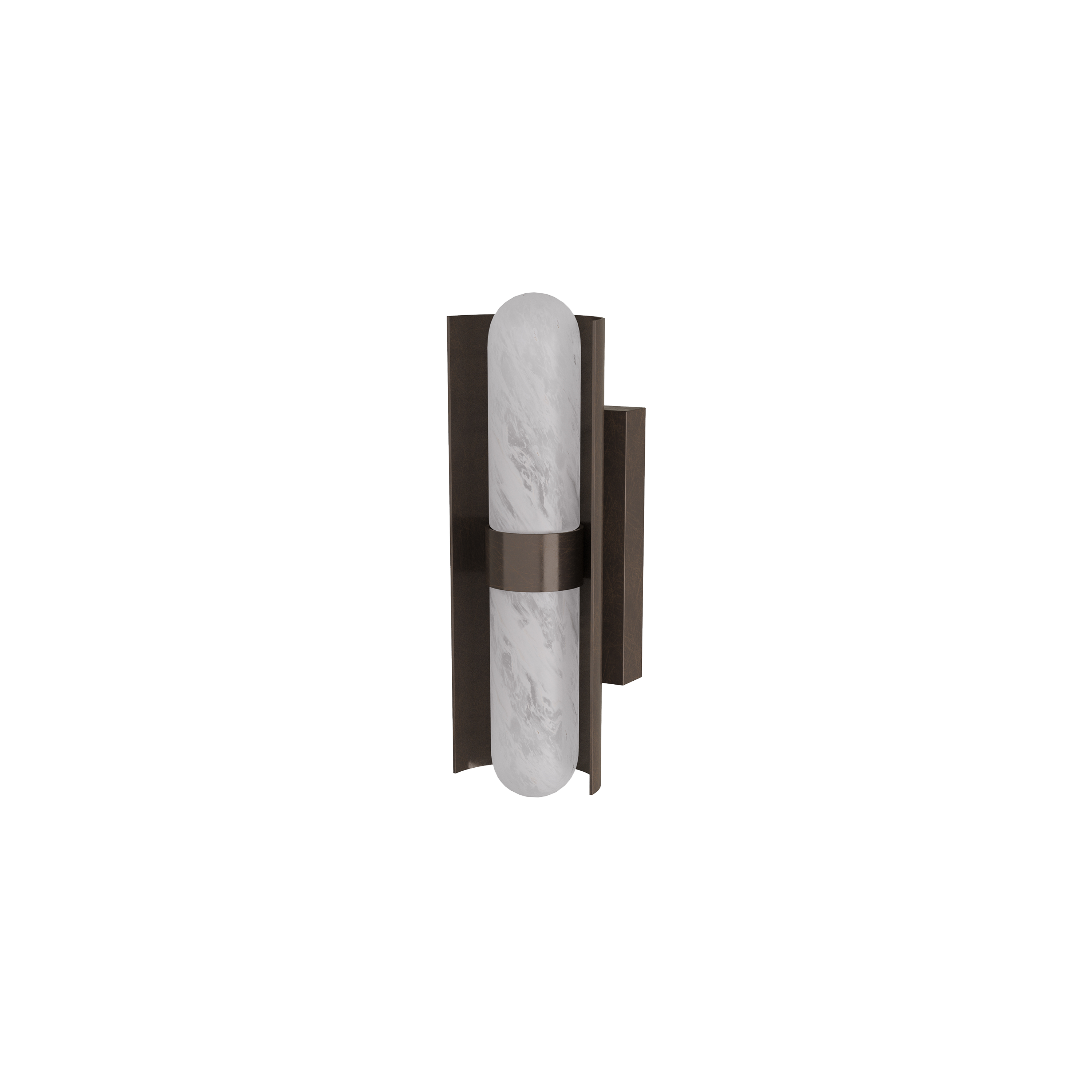 The Bretman Wall Sconce offers a brilliantly simple yet elegant lighting solution with its tubular glass in a matte swirled finish, complemented by a steel backplate in English Bro