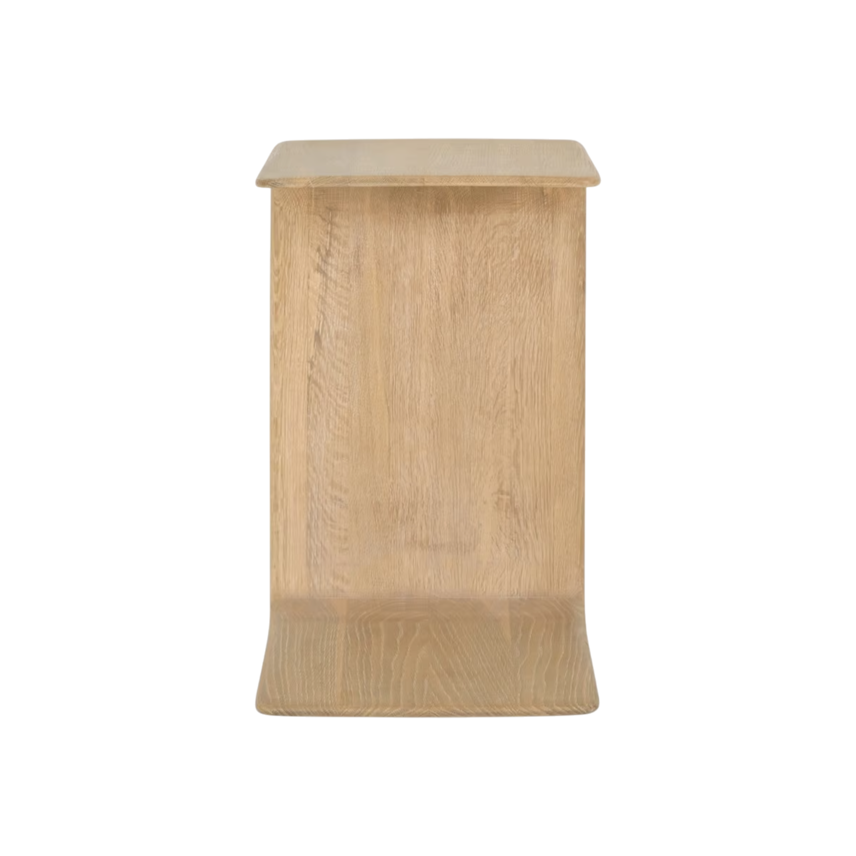 Front view of the Tribute Side Table showing its continuous light wood form and natural grain.