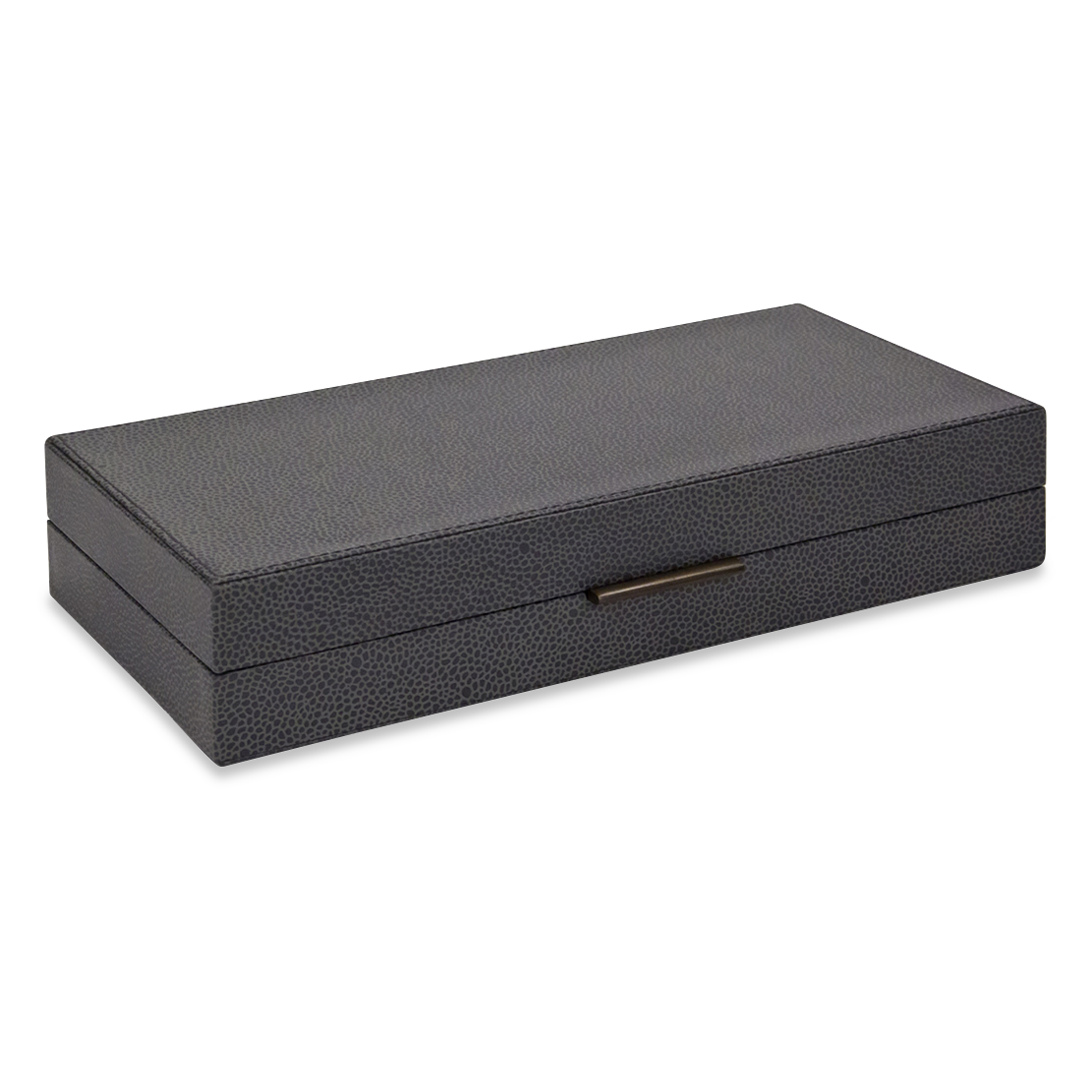 The perfect subtle graining of leather and understated bronze slim knobs provide fantastic complements for the stylish grey interior and smooth suede bases of these boxes.
