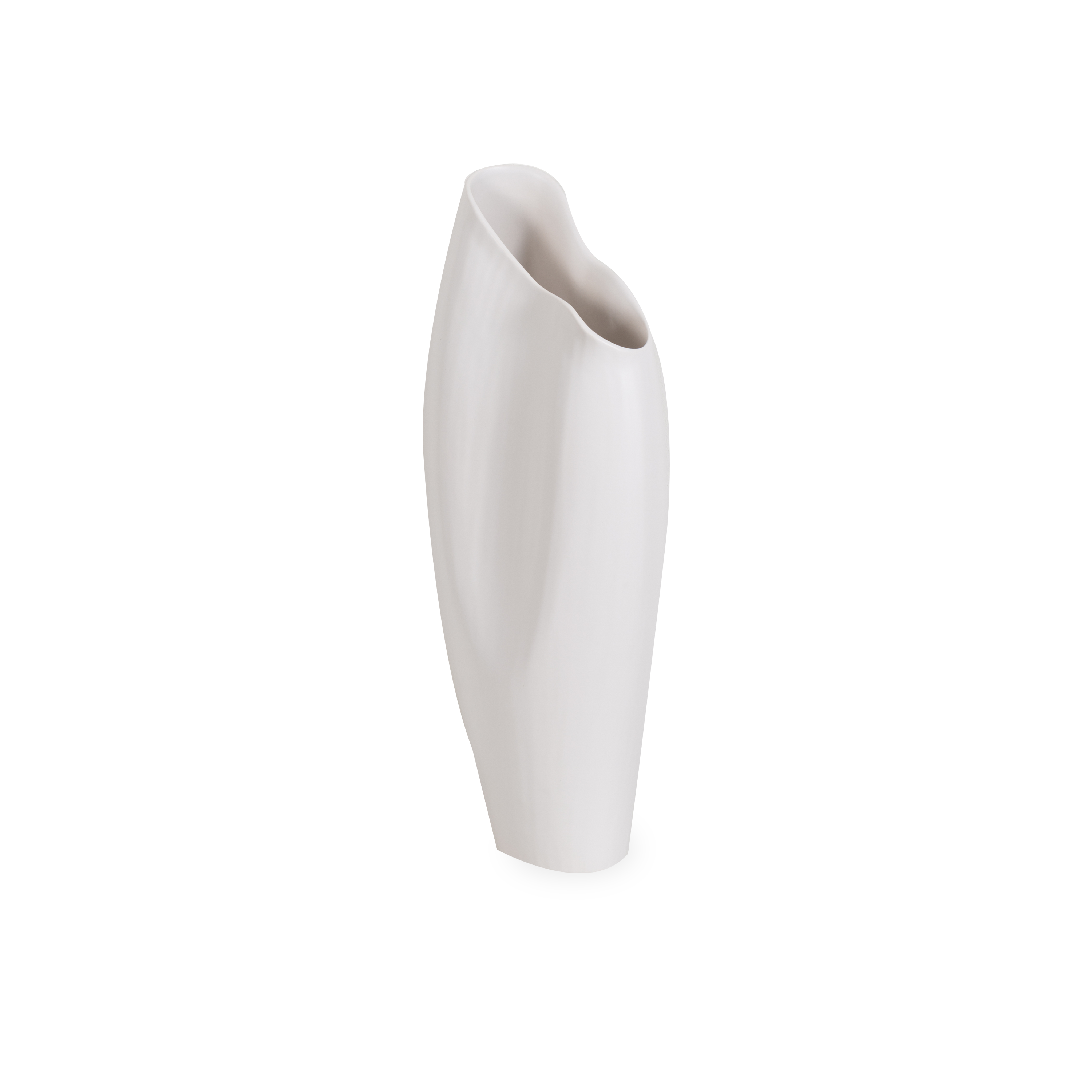 Characterized by its asymmetrical opening and its eloquent silhouette, this Horn Vase can provide a contemporary flair with its amicable design, subtle textures and its handcrafted