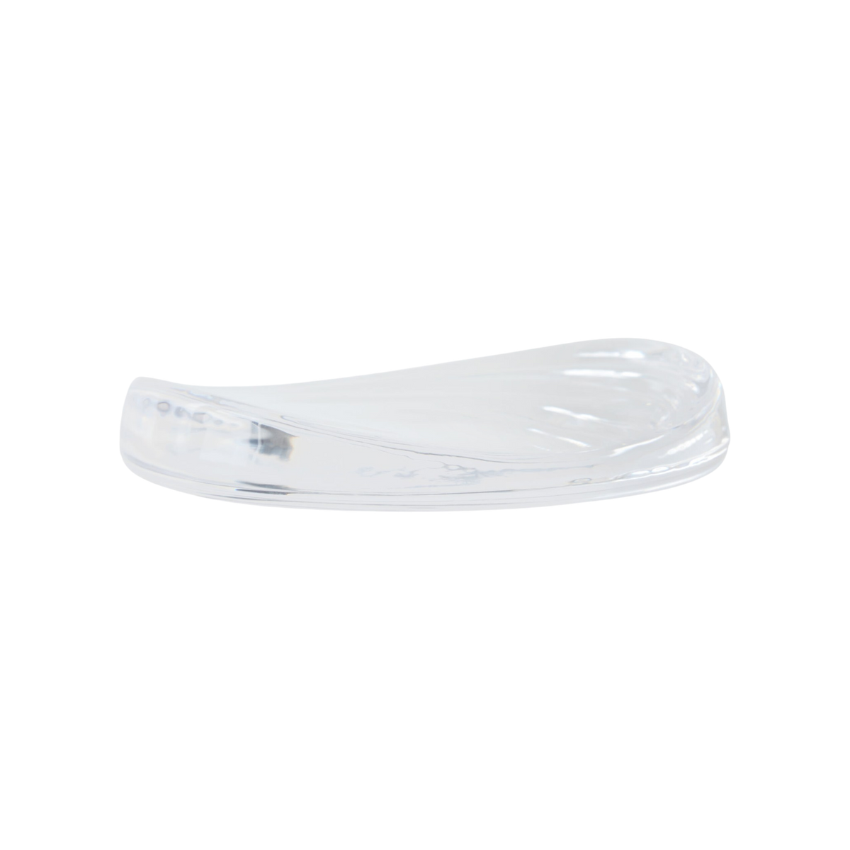 Dune Bowl Large Clear glass decorative bowl, side view showing its low profile, gently sloping shape and fluid raised edge.