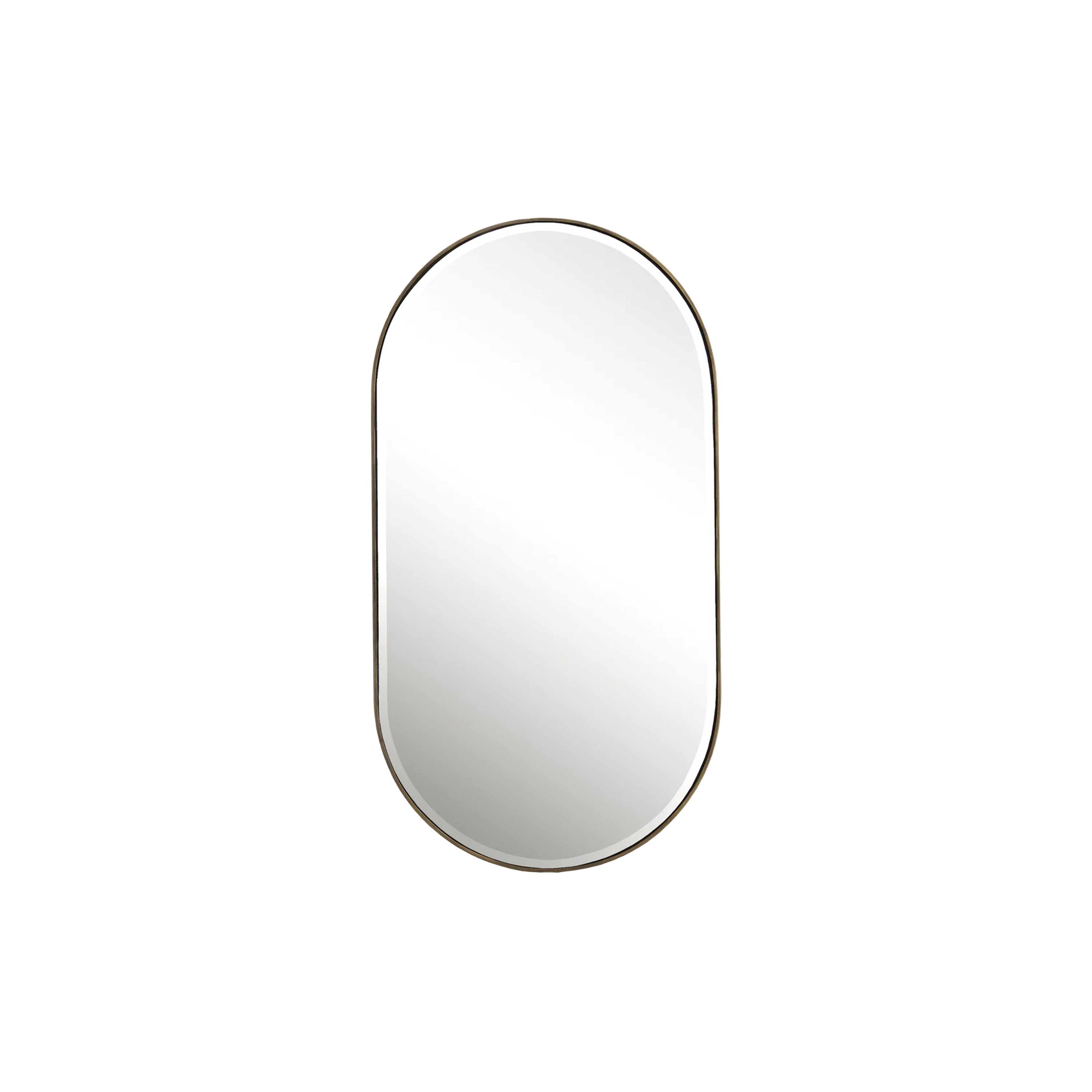 Perfect for any room or hallway, the Villa Oval Mirror is finished with an antiqued gold on a deep iron frame and an one-inch beveled design with a deep edge to accentuate the mirr