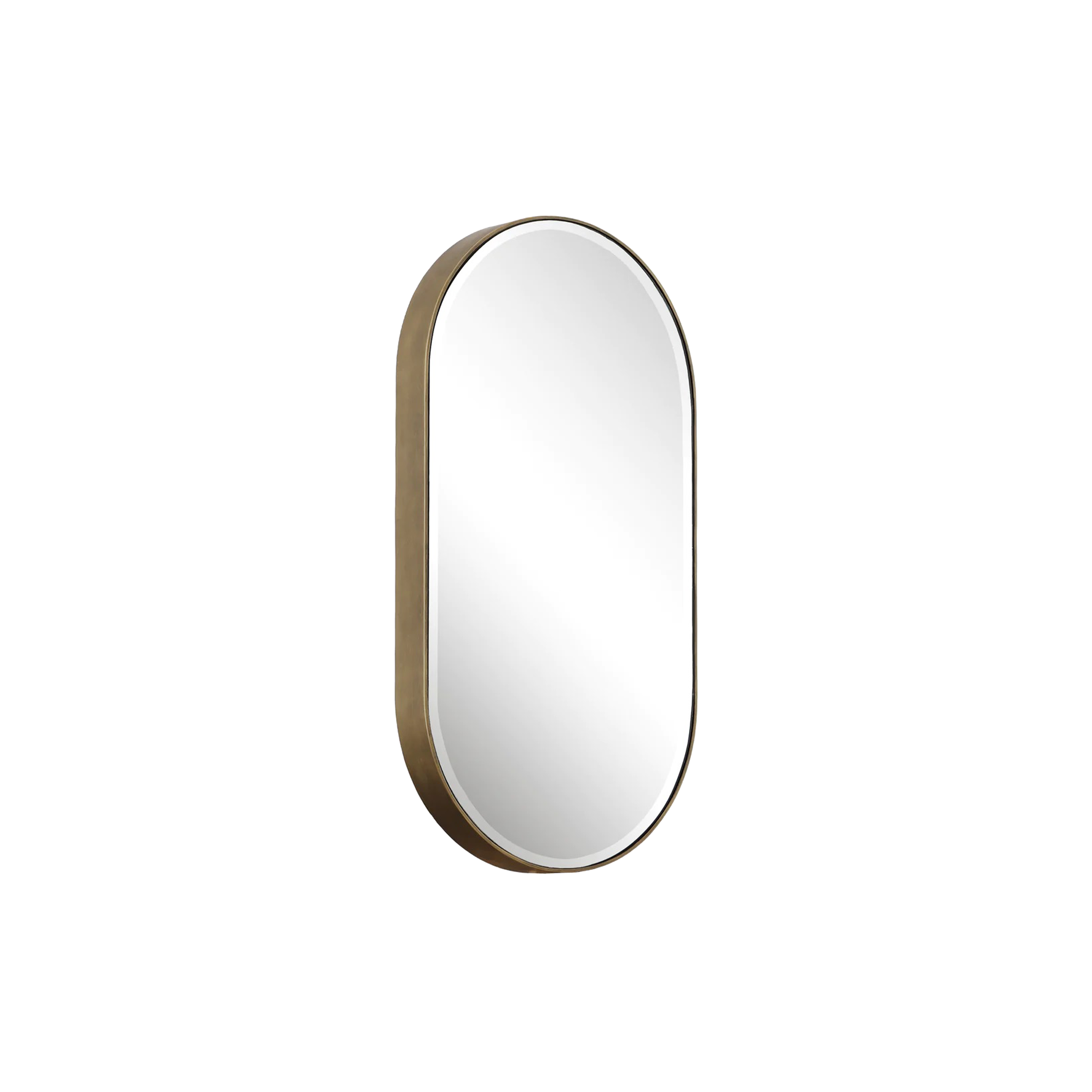 Perfect for any room or hallway, the Villa Oval Mirror is finished with an antiqued gold on a deep iron frame and an one-inch beveled design with a deep edge to accentuate the mirr