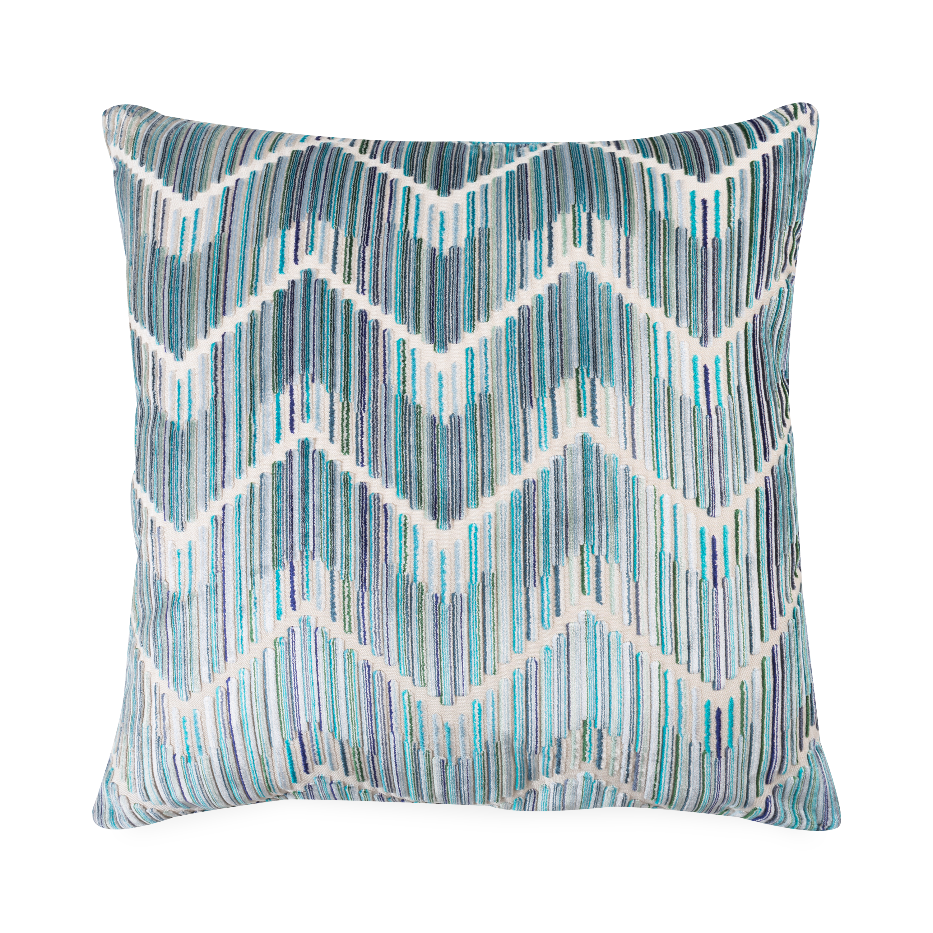 Defined by its expressive use of forms, the Velvet Zigzag Pillow uses a teal-green chevron pattern to offer a captivating and artistic element to your sofa or bed.
