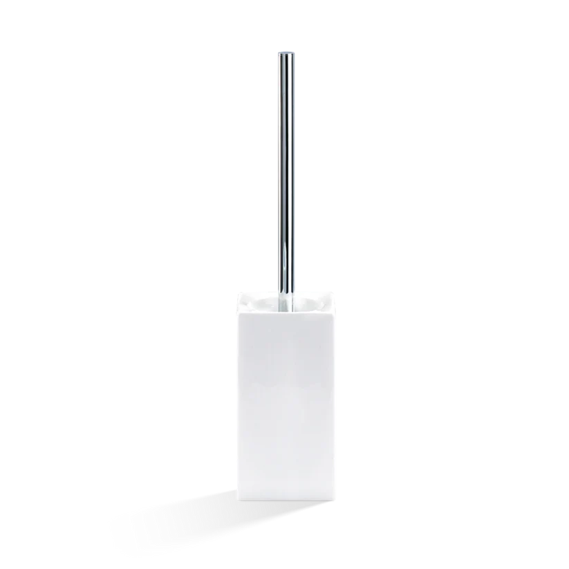 Porcelain Toilet Brush Set shown from the front in black matte porcelain, featuring a chrome-tone handle, squared base, and clean vertical lines.