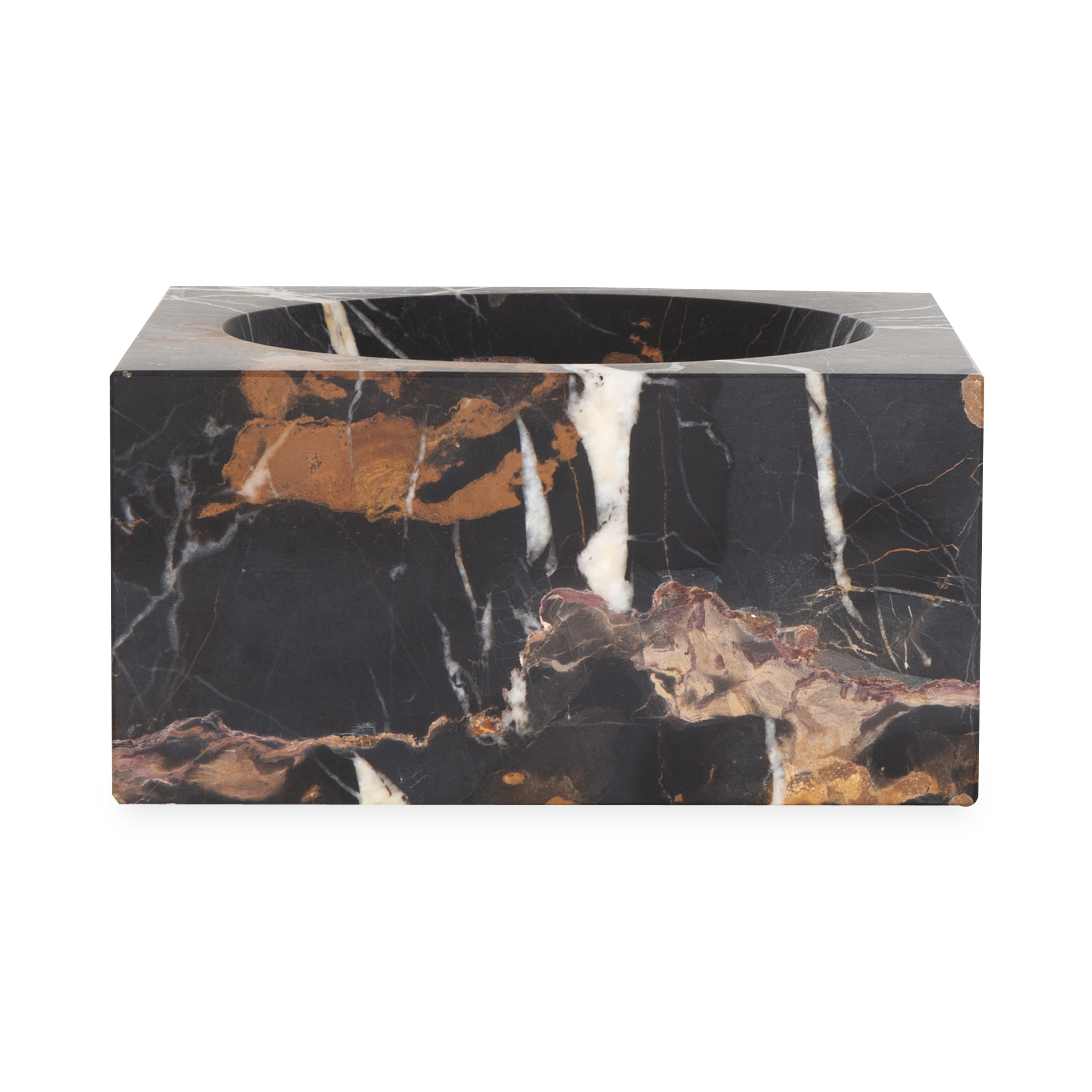 Providing luxurious and confidently stable elements, this captivating bowl is made with black marble with a touch of white and gold veining.