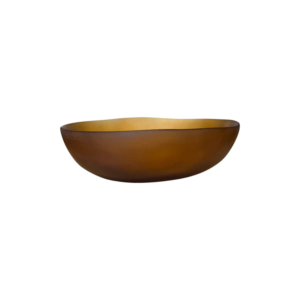 Side view of Large Resin Bowl showing its broad shallow silhouette, curved sides and warm amber-brown resin finish.