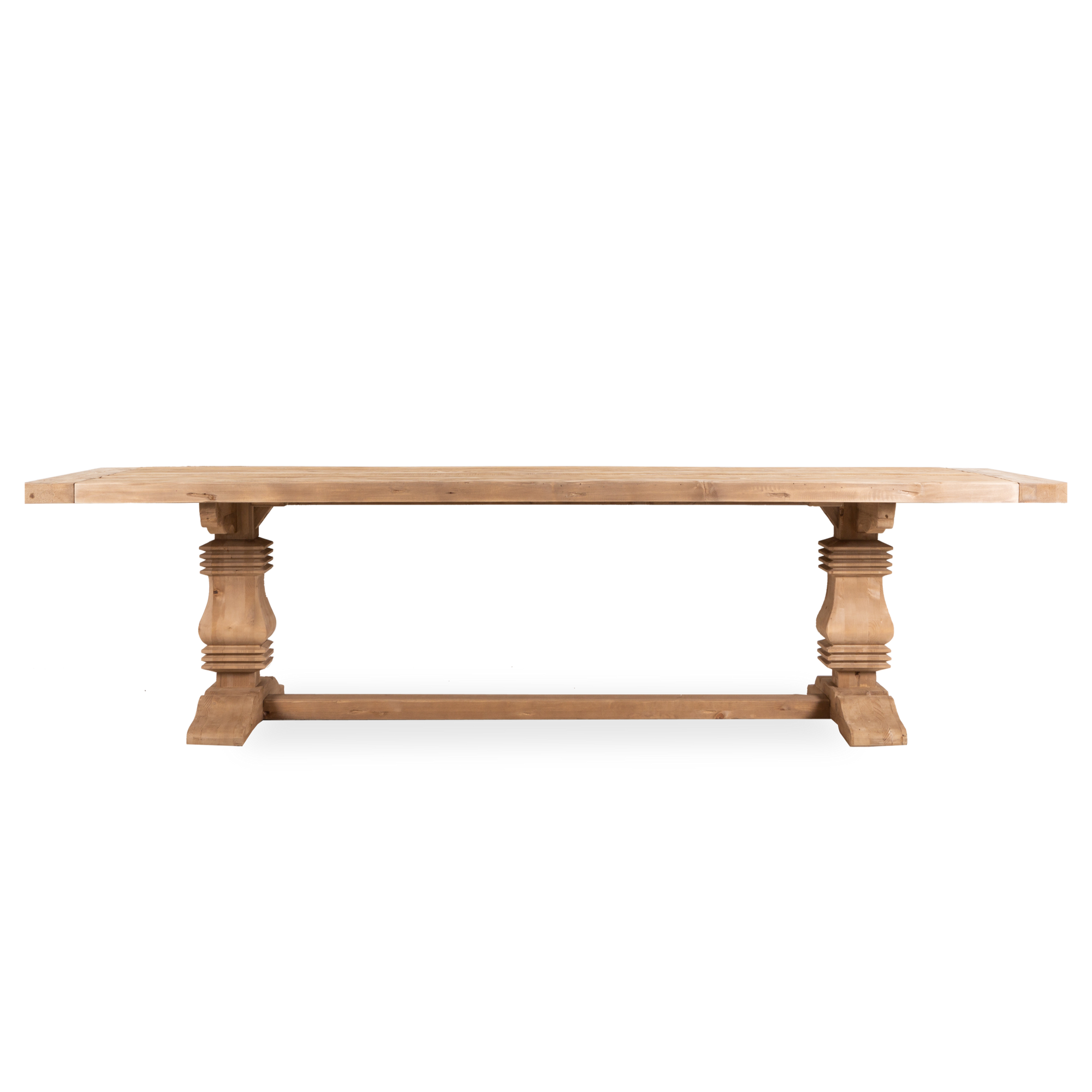 The Georgian Architectural Dining Table is handcrafted from genuine English reclaimed timber sourced from disused buildings in the UK, sometimes up to 100 years old.