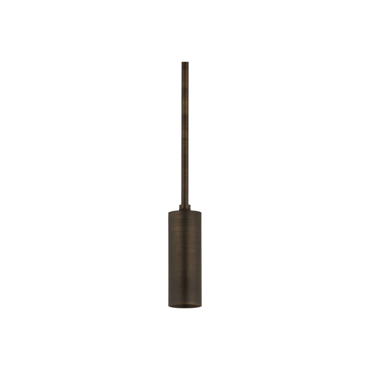 Luxe Cylinder 3" Pendant in distressed bronze with a slim vertical stem and compact cylindrical shade designed for focused downward lighting.
