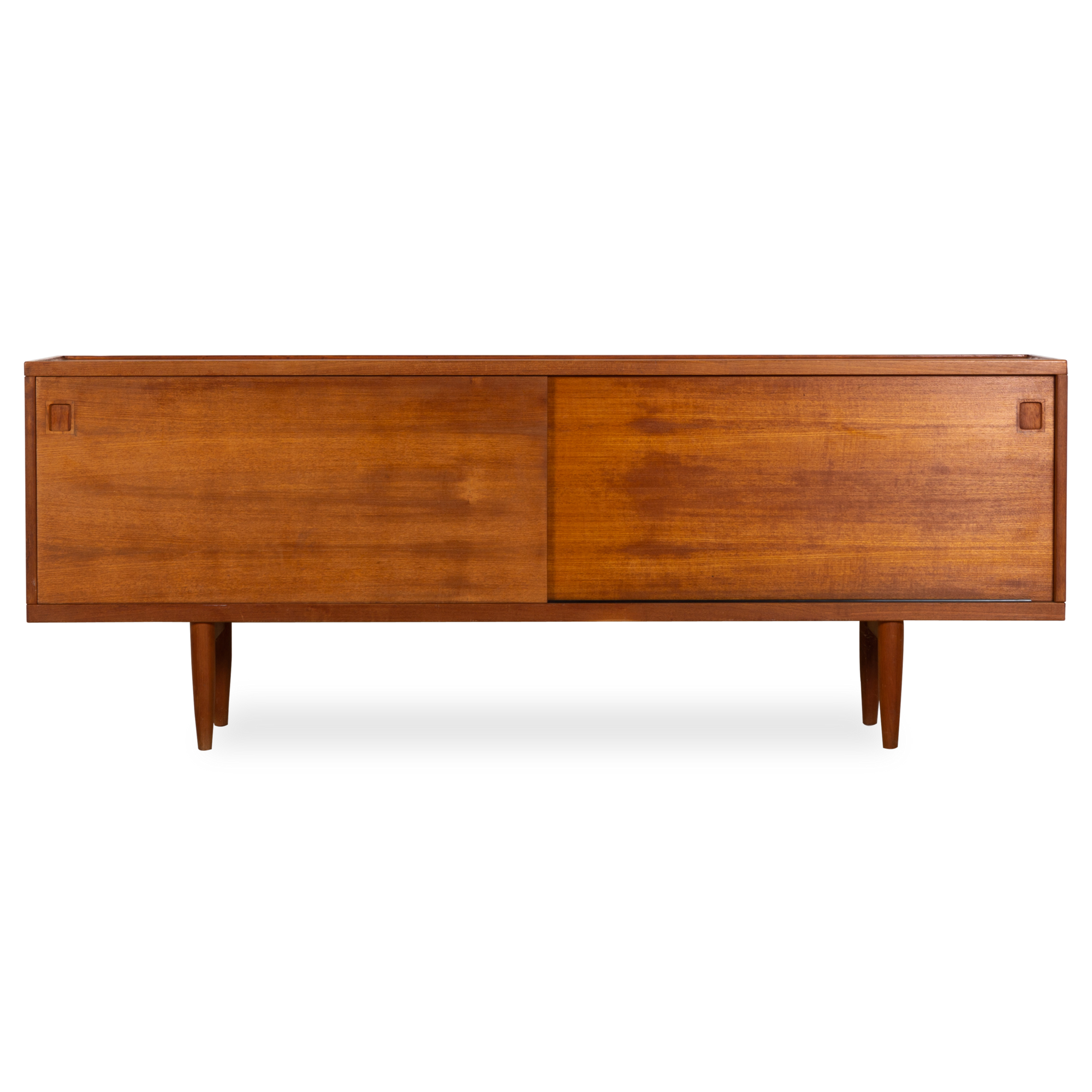 Displaying a richly aged finish, this vintage sideboard was by Niels Otto Moller and manufactured by J.