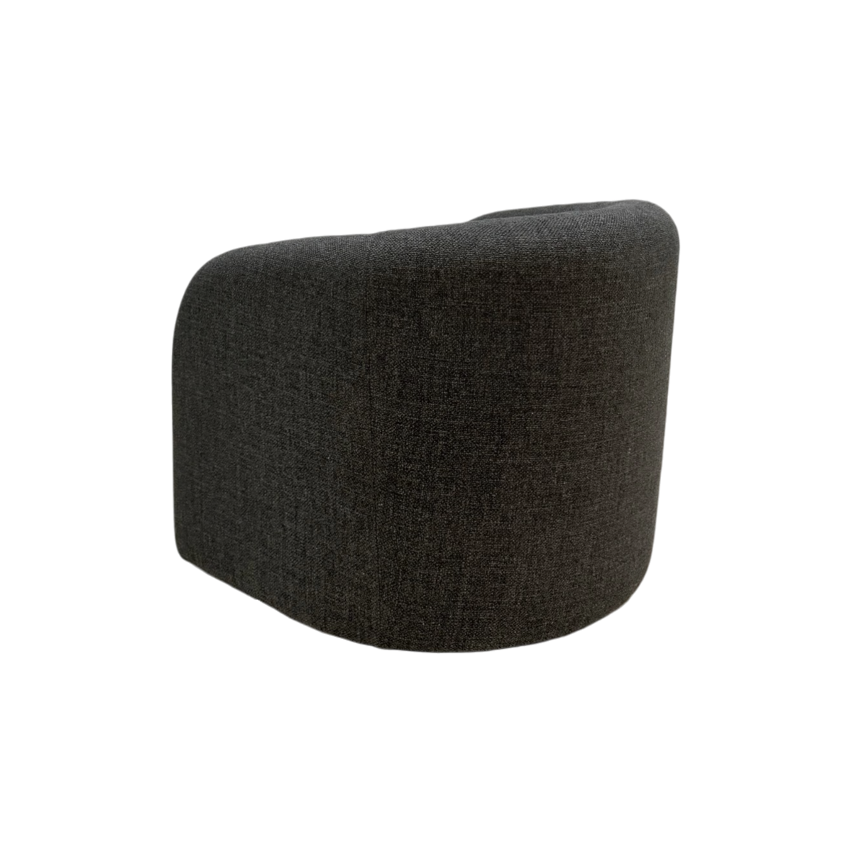 Sigma Lounge Chair in Ebony Oak shown from the rear, highlighting its rounded barrel back and fully upholstered silhouette.