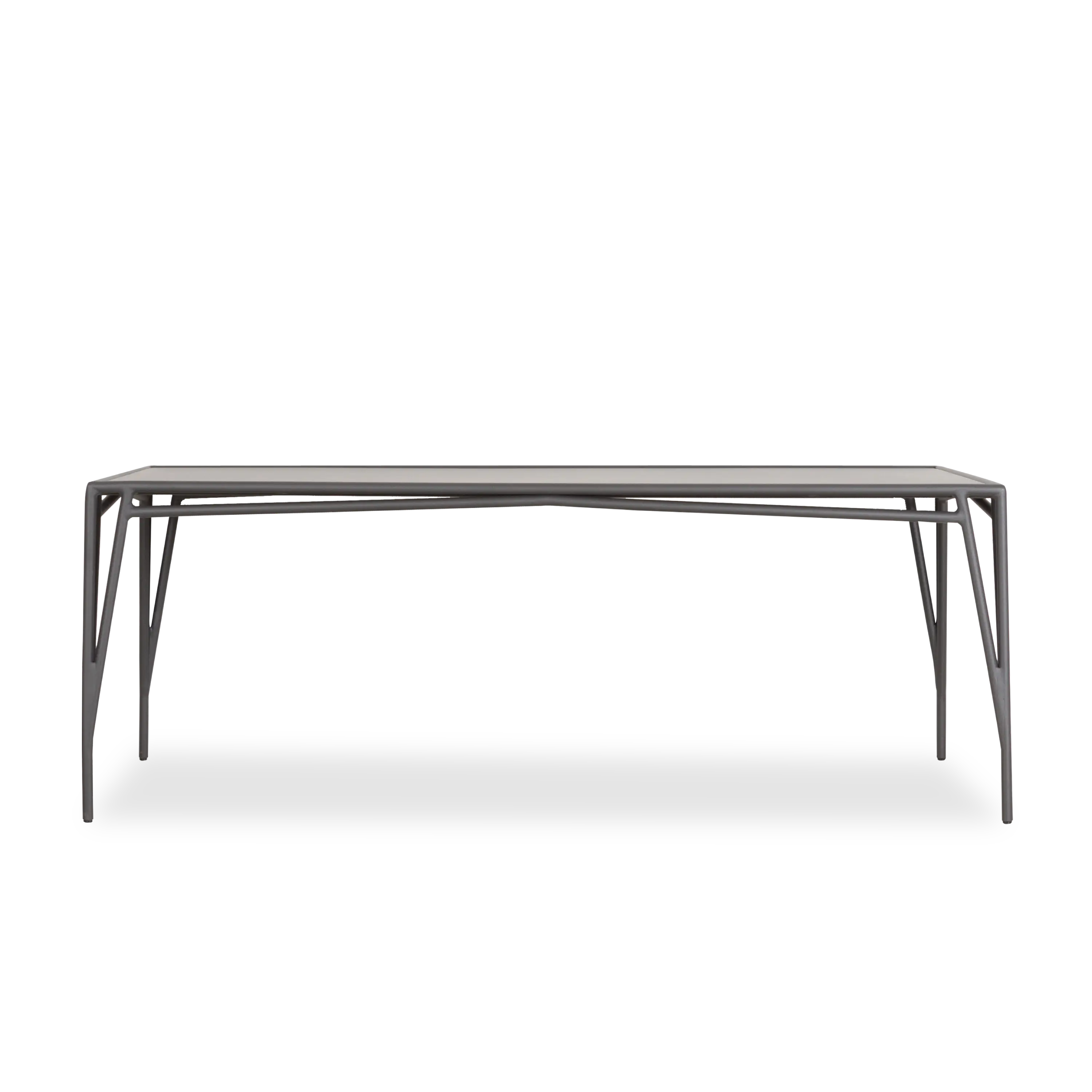 The Stretch Dining Table by Richard Frinier reveals a modern take on vintage Brown Jordan by creating a soft-modern frame design evoking a clear sense of balance and design integri