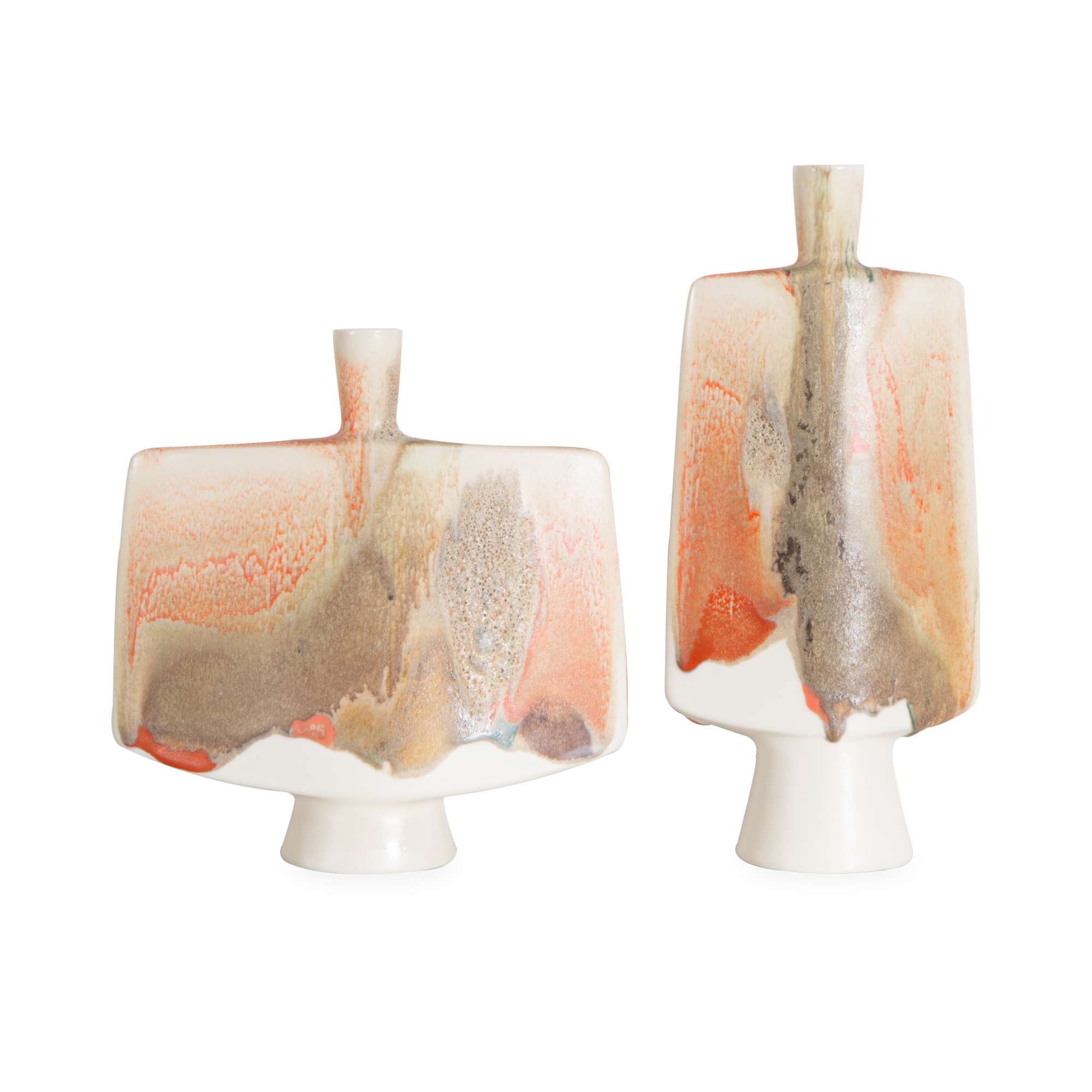 This one-of-a-kind, handpainted set of candle holders by KleinReid combines organic colour patterns and a soft, rounded silhouette to provide a captivating addition to your tablesc