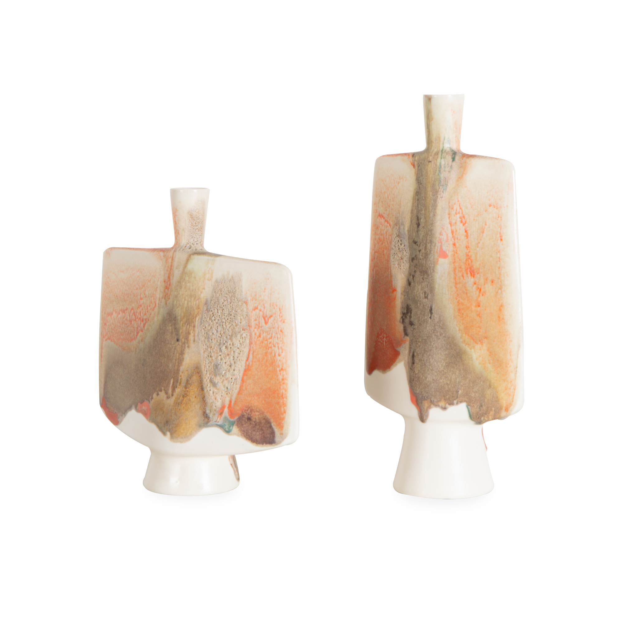 This one-of-a-kind, handpainted set of candle holders by KleinReid combines organic colour patterns and a soft, rounded silhouette to provide a captivating addition to your tablesc