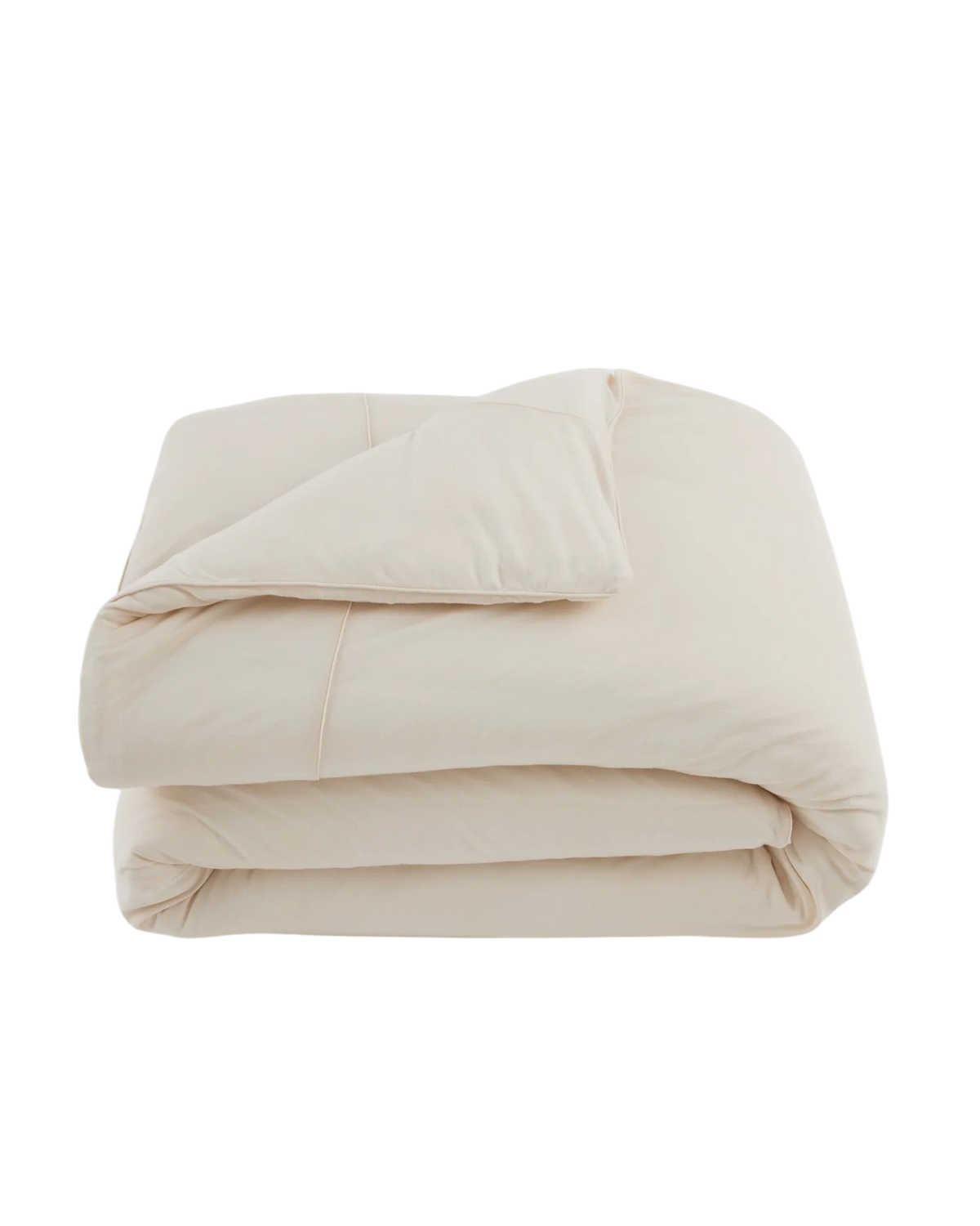 Merino Duvet Cover Queen Ivory, folded ivory merino wool and bamboo jersey duvet cover with soft drape, tailored stitching and self-fabric piping.