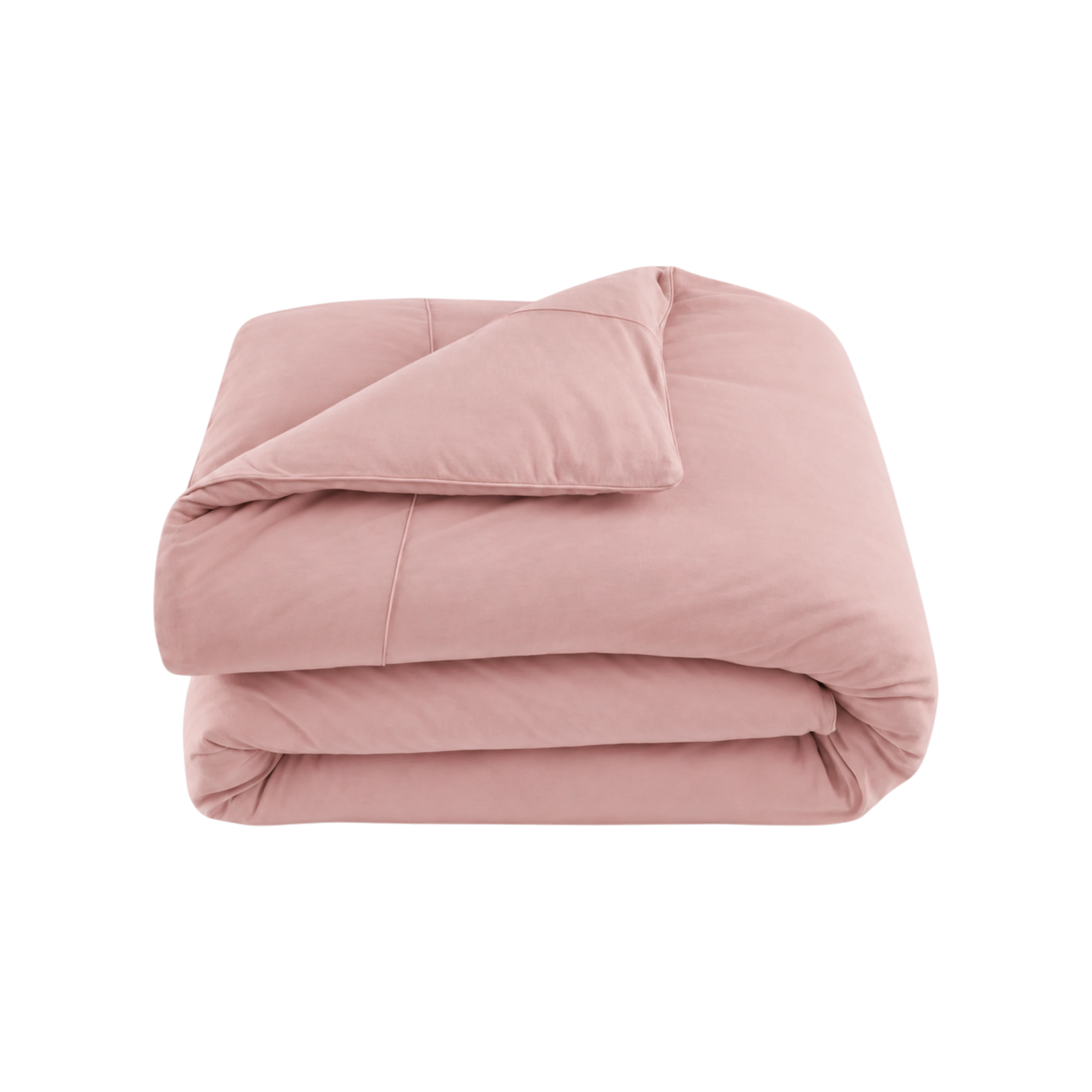 Merino Duvet Cover Queen Rose, folded merino wool and bamboo jersey duvet cover with soft drape, tailored stitching and self-fabric piping.