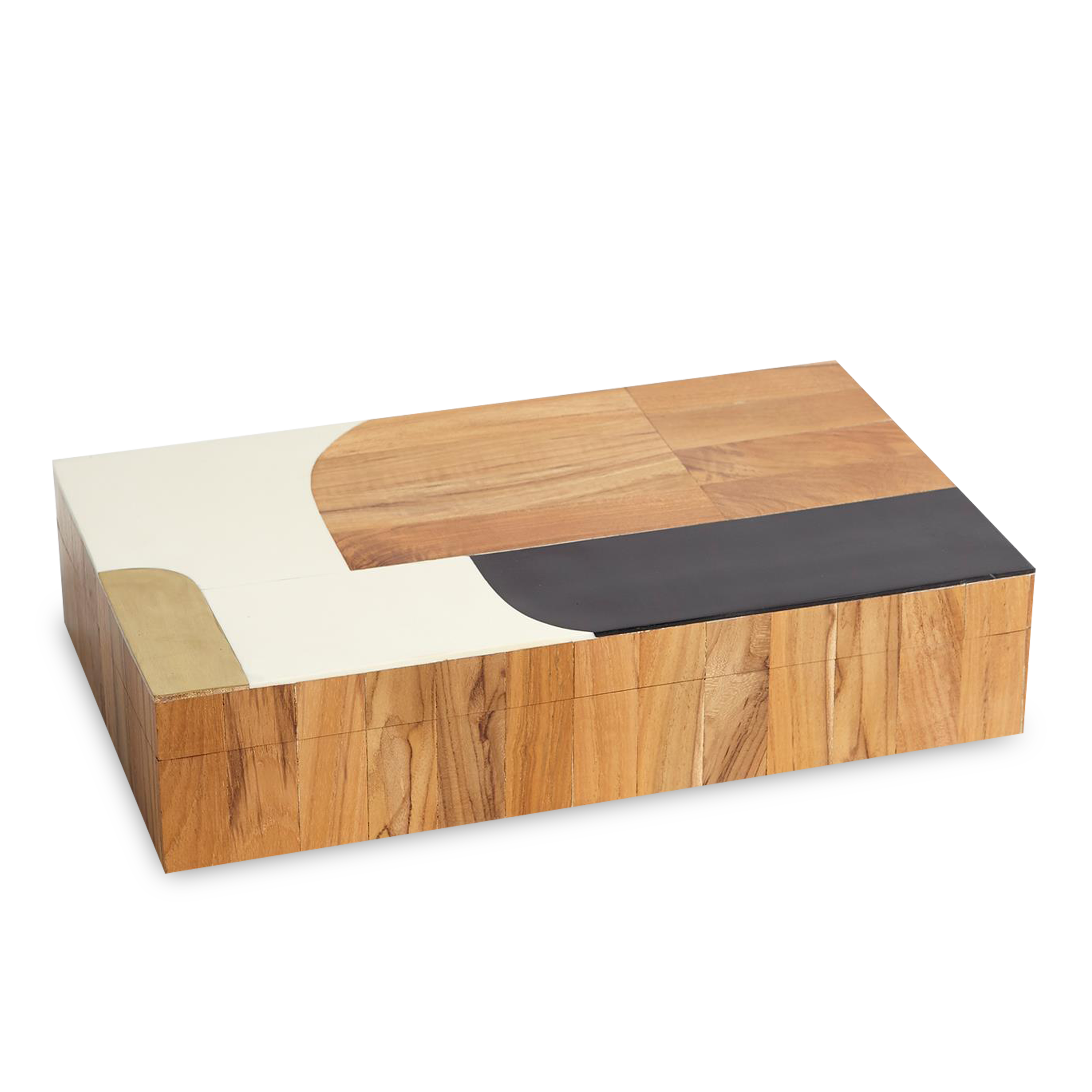 Teak wood, resin and brass join forces to create these abstract boxes.