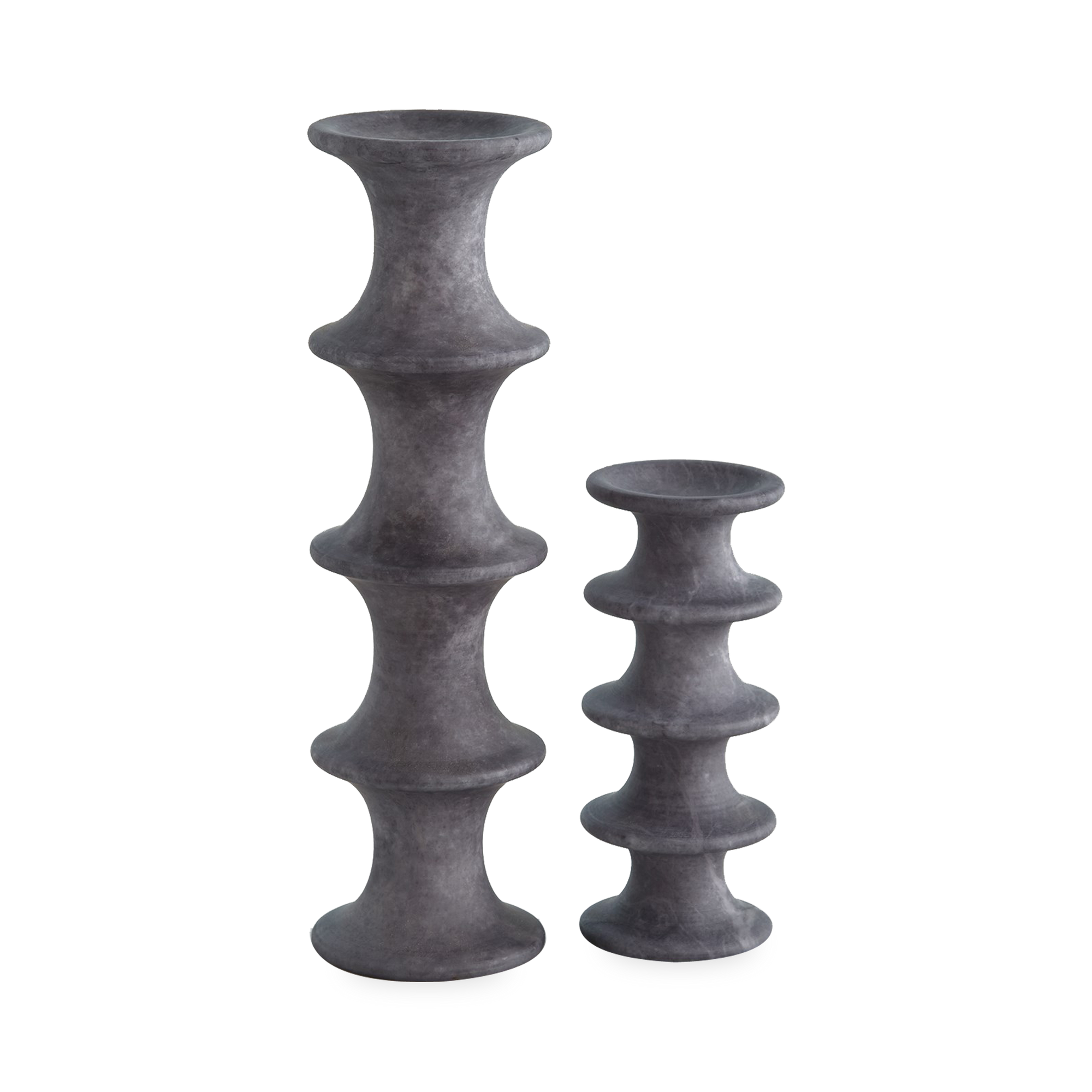 Horizontal fluting compliments the solid alabaster of the Ridge Candleholder.