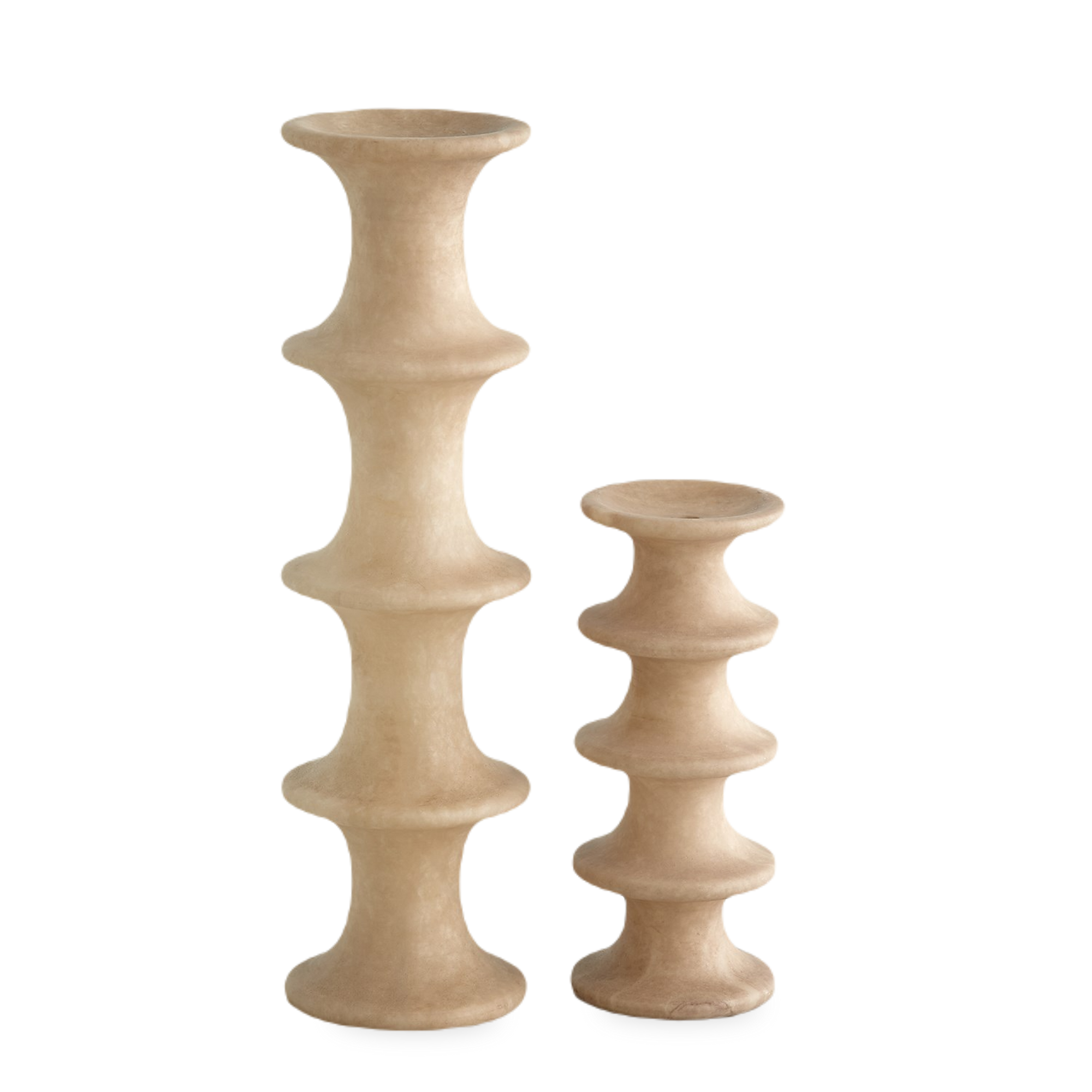 Horizontal fluting compliments the solid alabaster of the Ridge Candleholder.